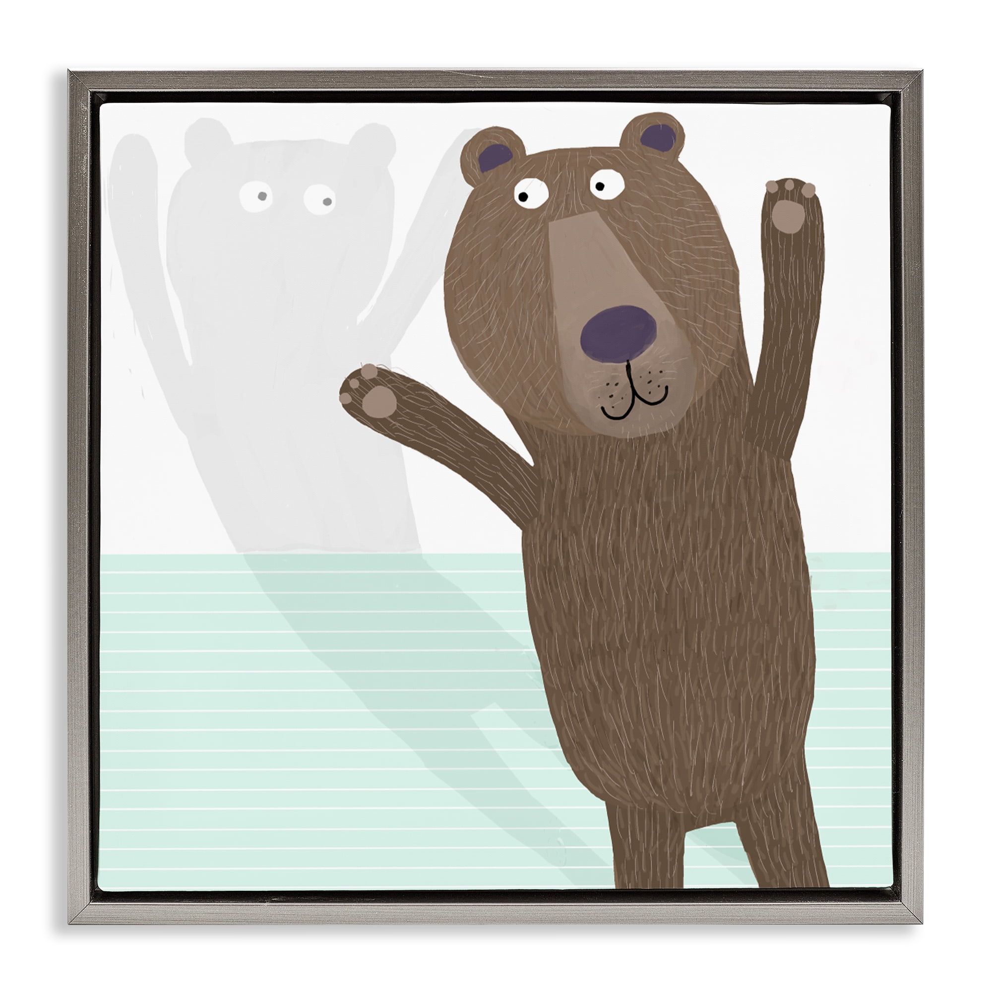 Stupell Industries Whimsical Bear Shadow Gray Framed Floater Canvas Wall Art, design by Carla Daly