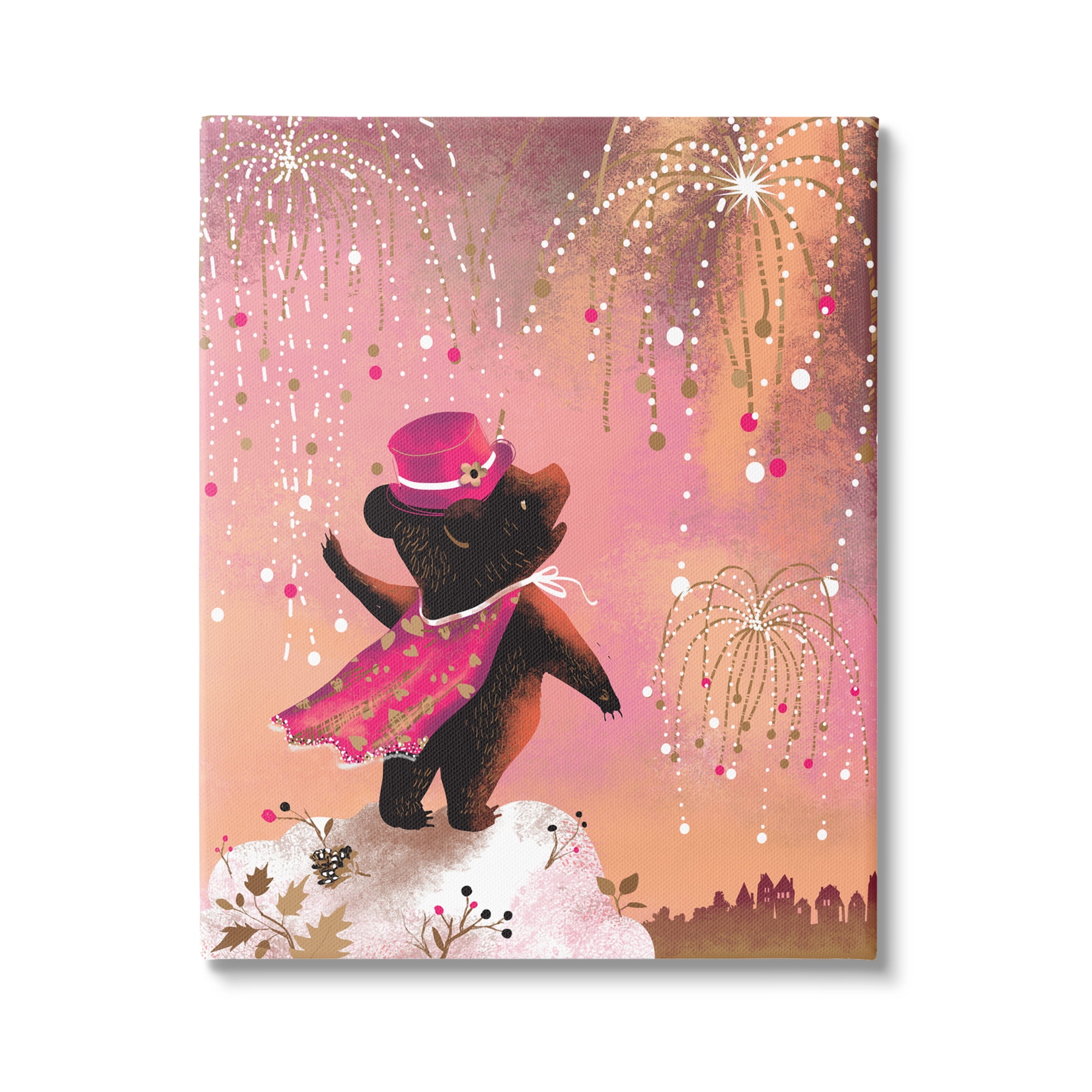 Stupell Industries Whimsical Bear with Fireworks Animals & Insects Painting Gallery Wrapped Art Print Wall Art, 24 x 30