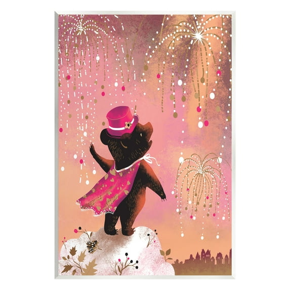 Stupell Industries Whimsical Bear with Fireworks Animals & Insects Painting Unframed Art Print Wall Art, 13 x 19