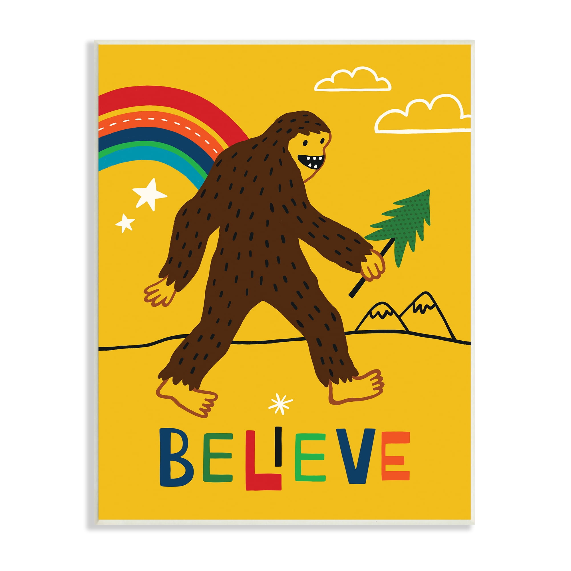 Stupell Industries Whimsical Believe Phrase Happy Smiling Big Foot, 13 x 19, Designed by Nina Seven