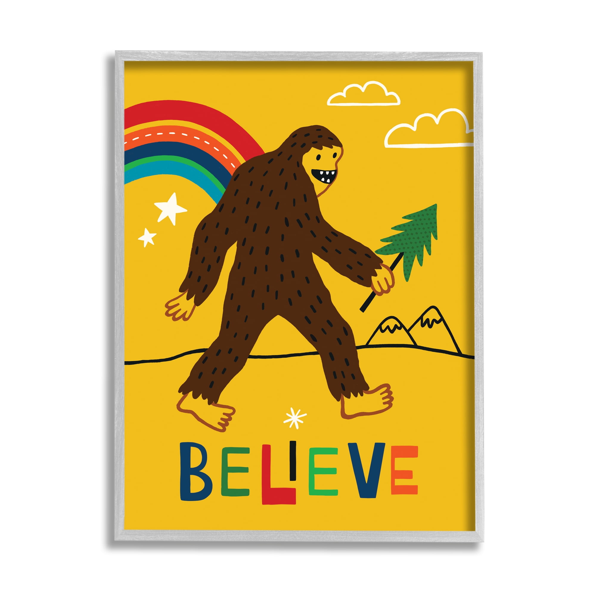 Stupell Industries Whimsical Believe Phrase Happy Smiling Big Foot, 16 x 20, Designed by Nina Seven