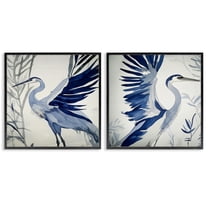 Stupell Industries Whimsical Blue Beach Birds 2 Piece Black Framed Giclee Art Set design by Mona Grace, 12 x 12