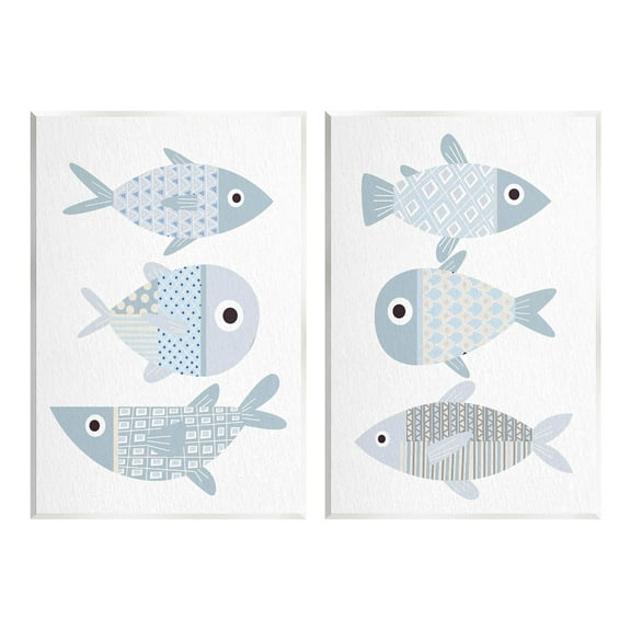 Stupell Industries Whimsical Blue Patterned Fish Graphic Art Unframed Art Print Wall Art, Set of 2, Design by Kim Allen