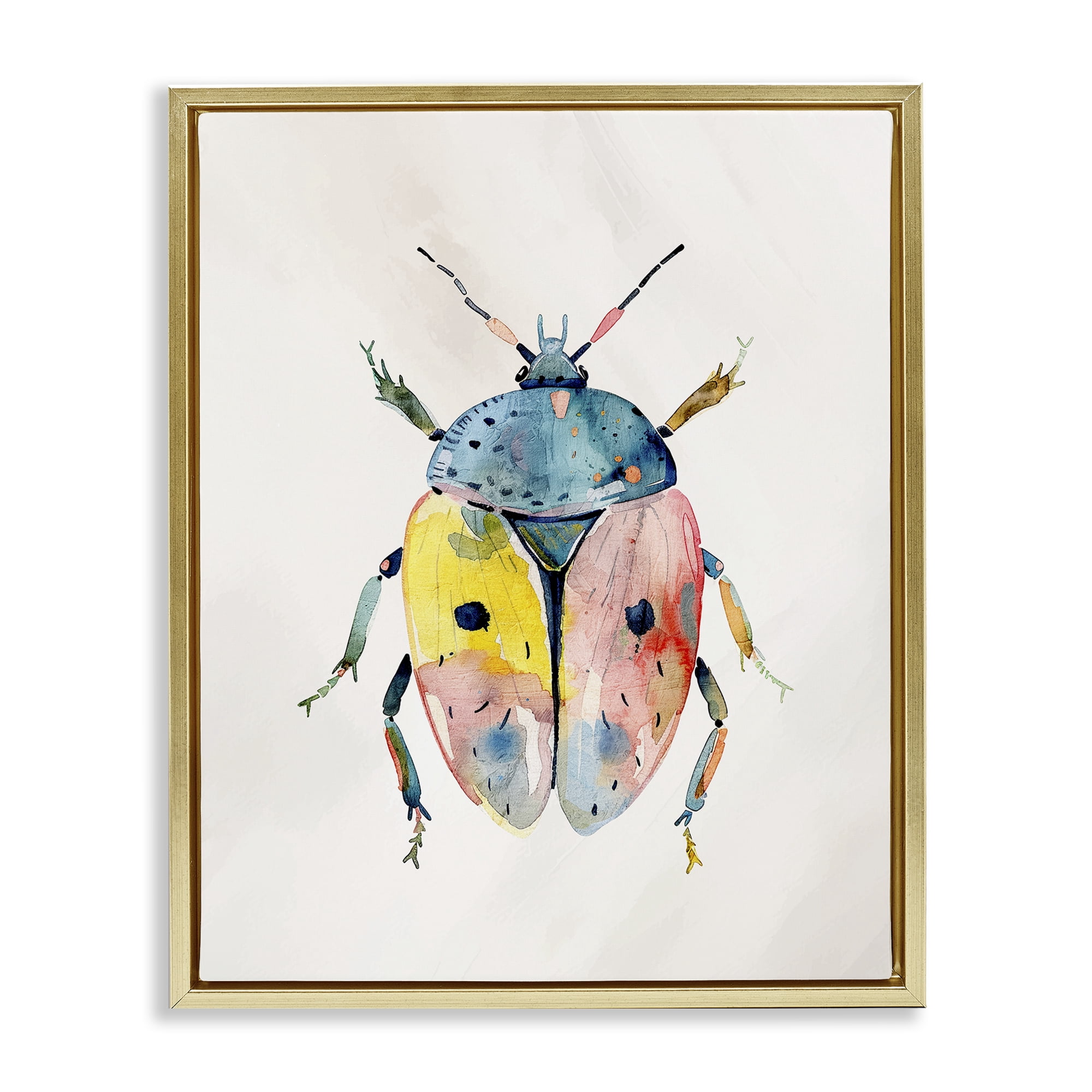 Stupell Industries Whimsical Boho Beetle Gold Framed Floater Canvas Wall Art, design by Kim Allen