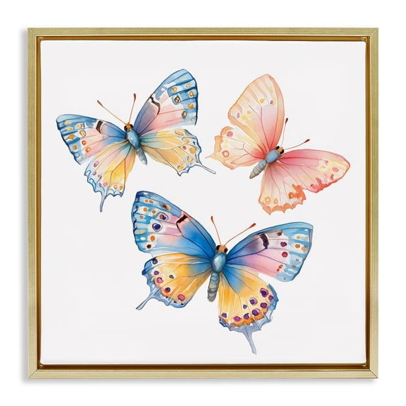 Stupell Industries Bohemian Whimsical Butterfly Trio Gold Floating Frame Canvas Art, 25 x 25, by Creative Studio