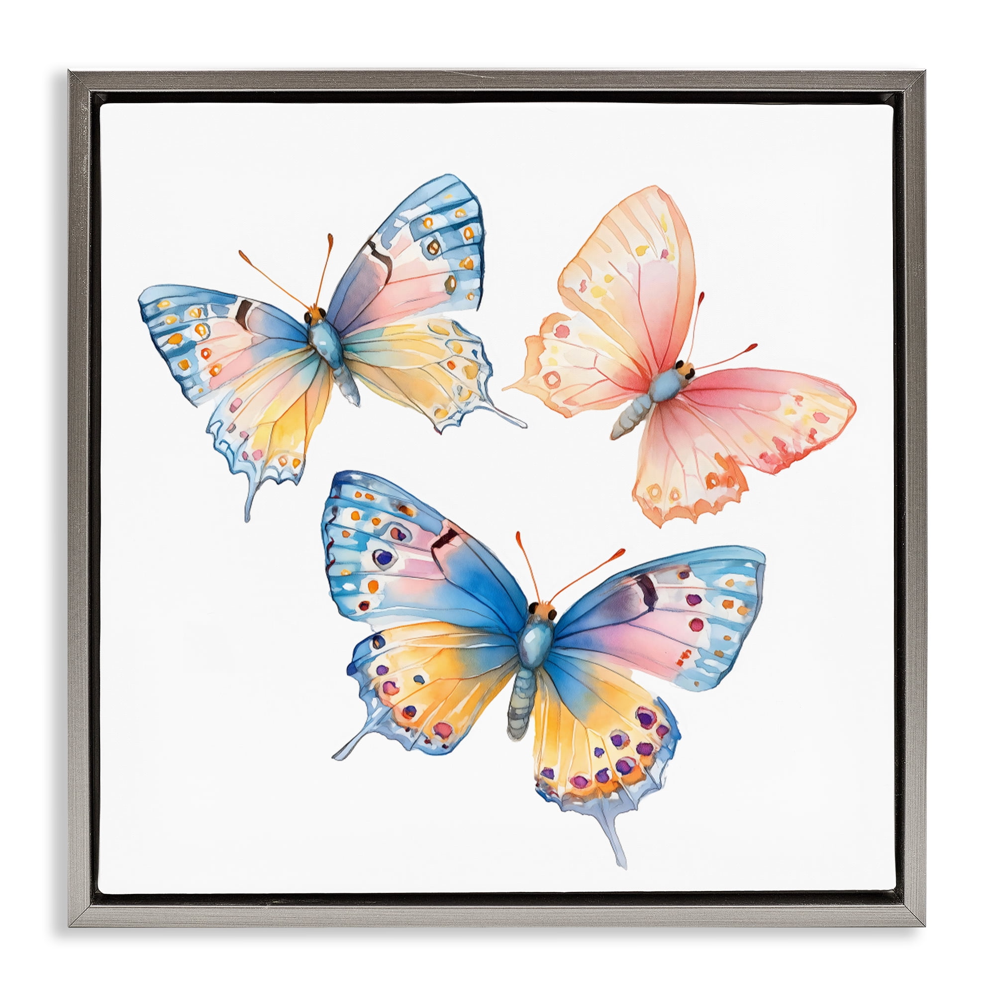 Stupell Industries Whimsical Butterfly Trio Gray Framed Floater Canvas Wall Art, design by Creative Studio