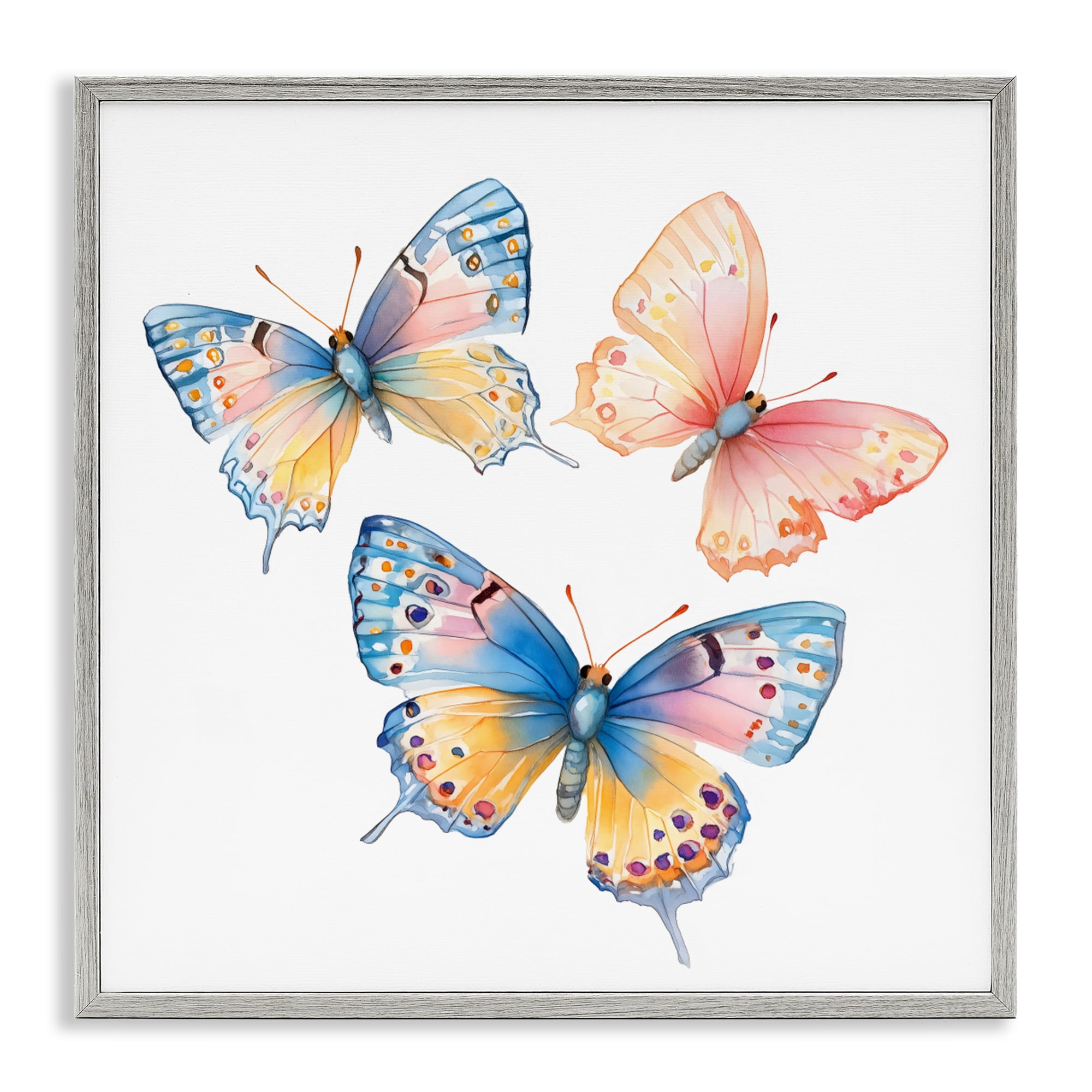 Stupell Industries Whimsical Butterfly Trio Gray Framed Giclee Art, design by Creative Studio