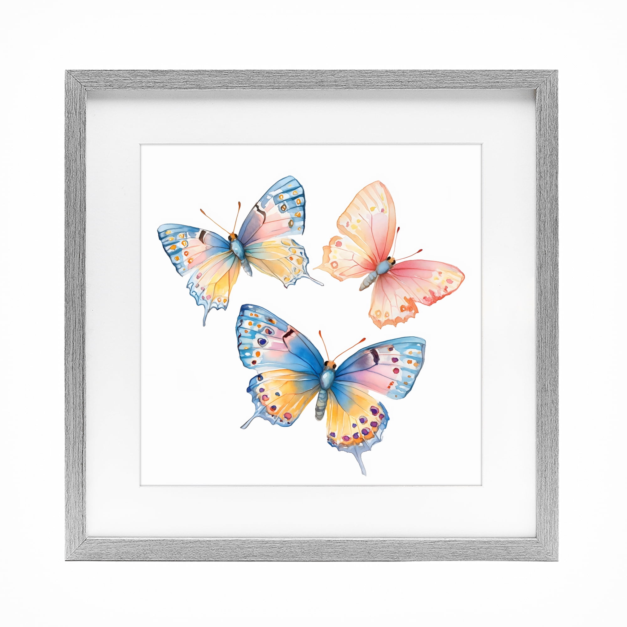 Stupell Industries Whimsical Butterfly Trio Gray Framed Print Under Glass, design by Creative Studio