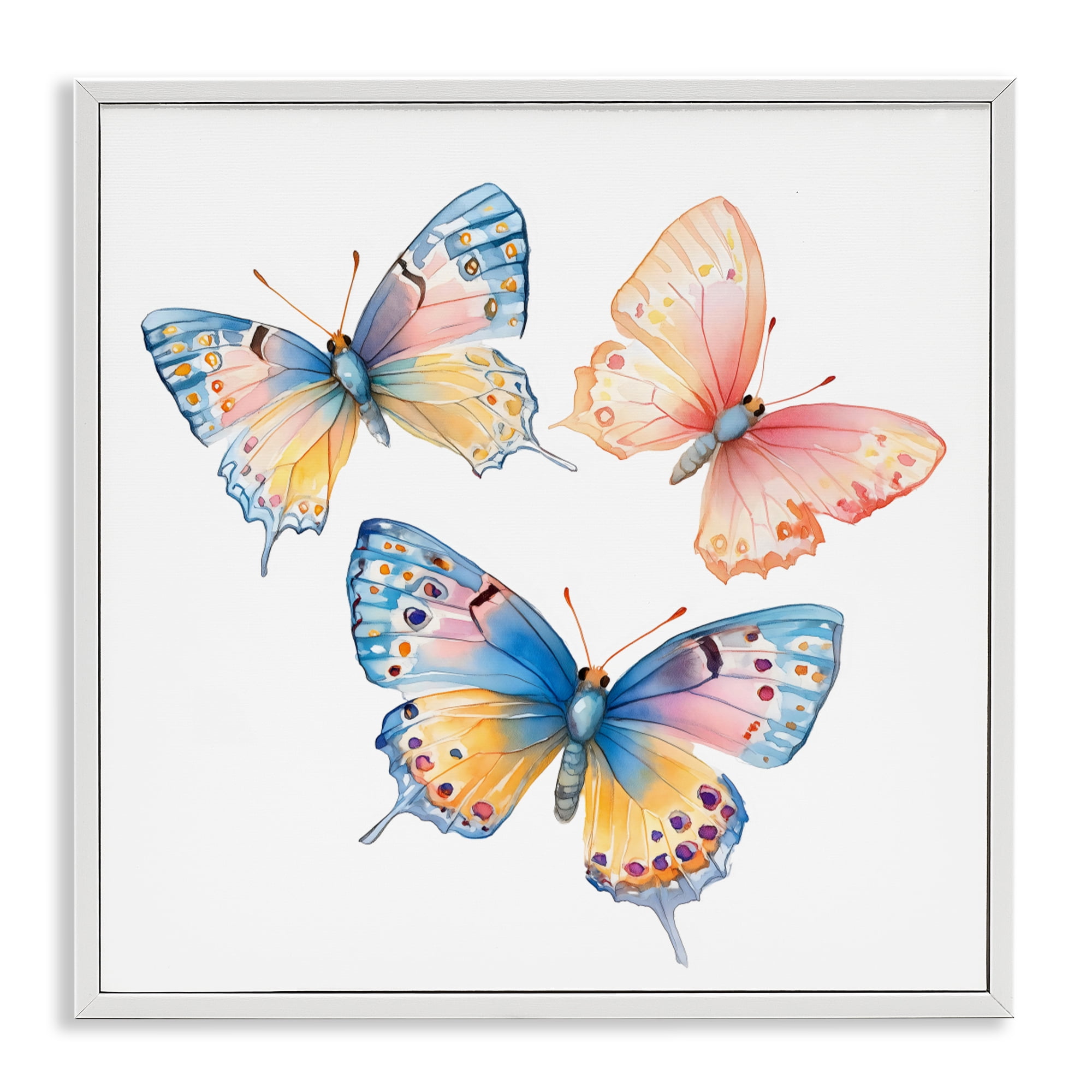 Stupell Industries Whimsical Butterfly Trio White Framed Giclee Art, design by Creative Studio
