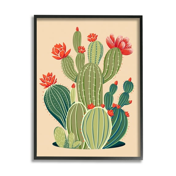 Stupell Industries Whimsical Cactus Flower Vegetation Botanical & Floral Painting Black Framed Art Print Wall Art