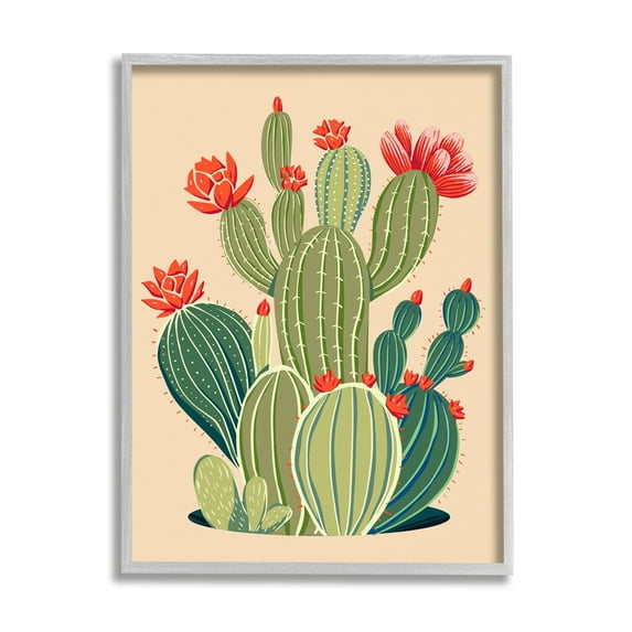 Stupell Industries Whimsical Cactus Flower Vegetation Botanical & Floral Painting Gray Framed Art Print Wall Art