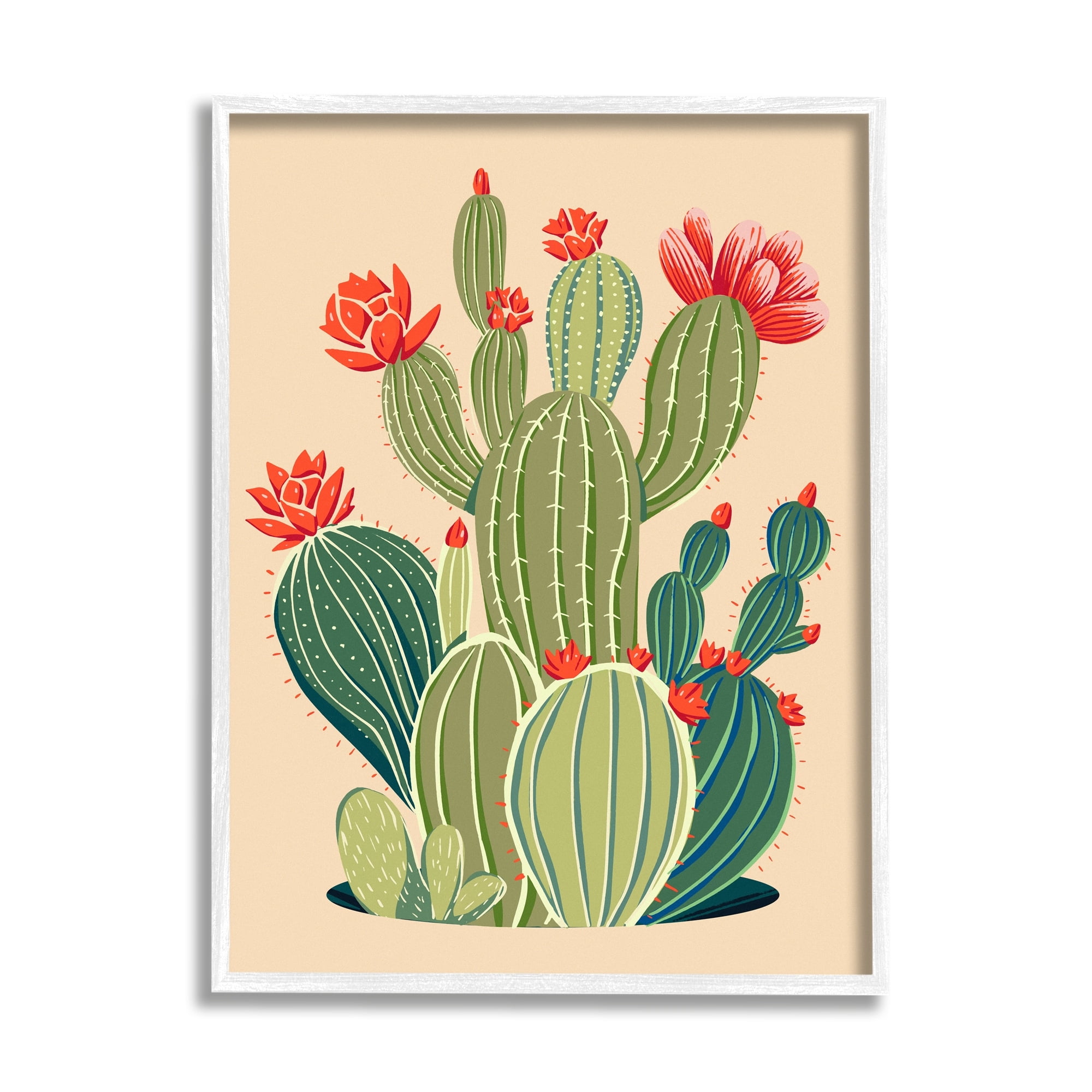 Stupell Industries Whimsical Cactus Flower Vegetation Botanical & Floral Painting White Framed Art Print Wall Art