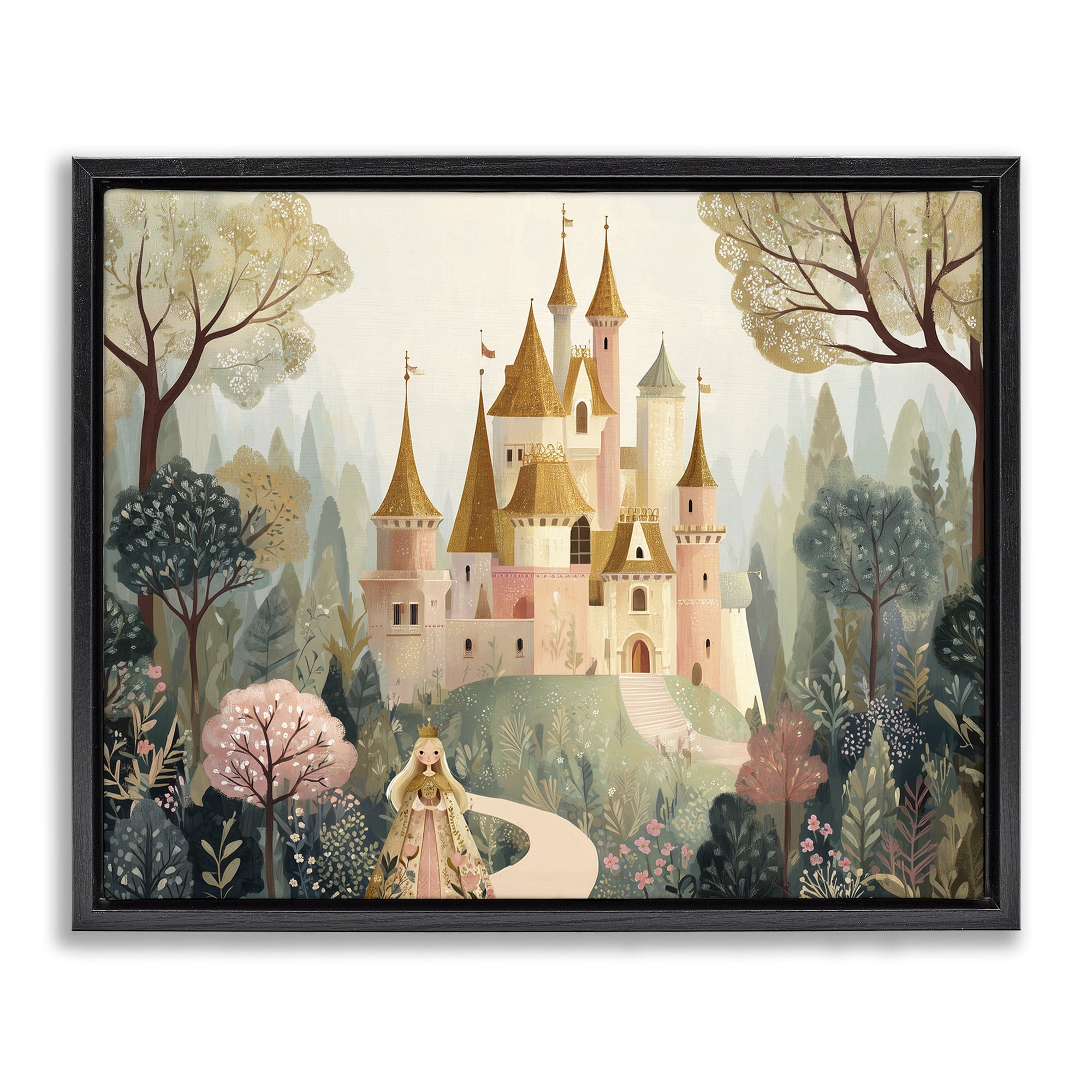 Stupell Industries Whimsical Castle Path Black Framed Floater Canvas Wall Art, design by Christine Simpson Art