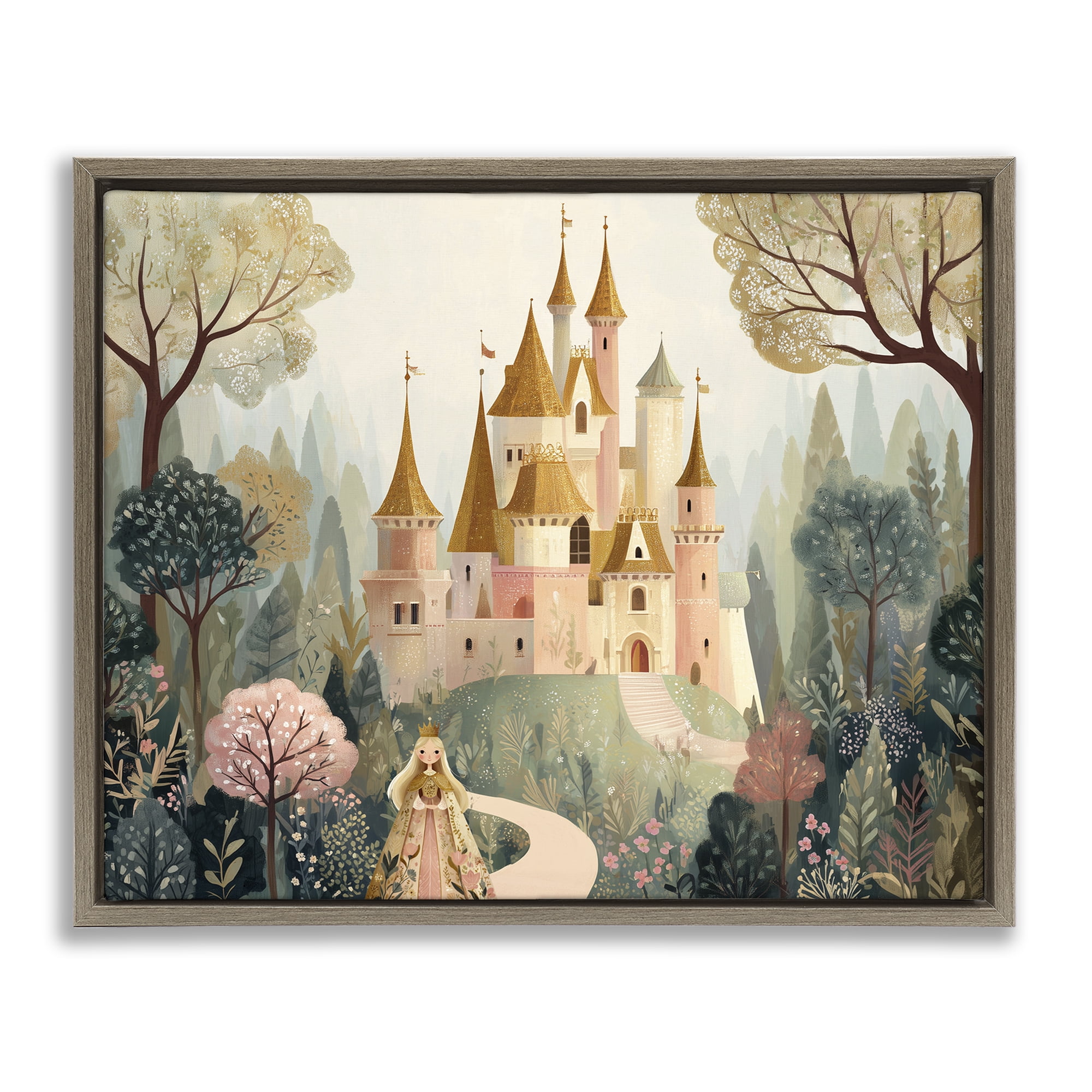 Stupell Industries Whimsical Castle Path Brown Framed Floater Canvas Wall Art, design by Christine Simpson Art