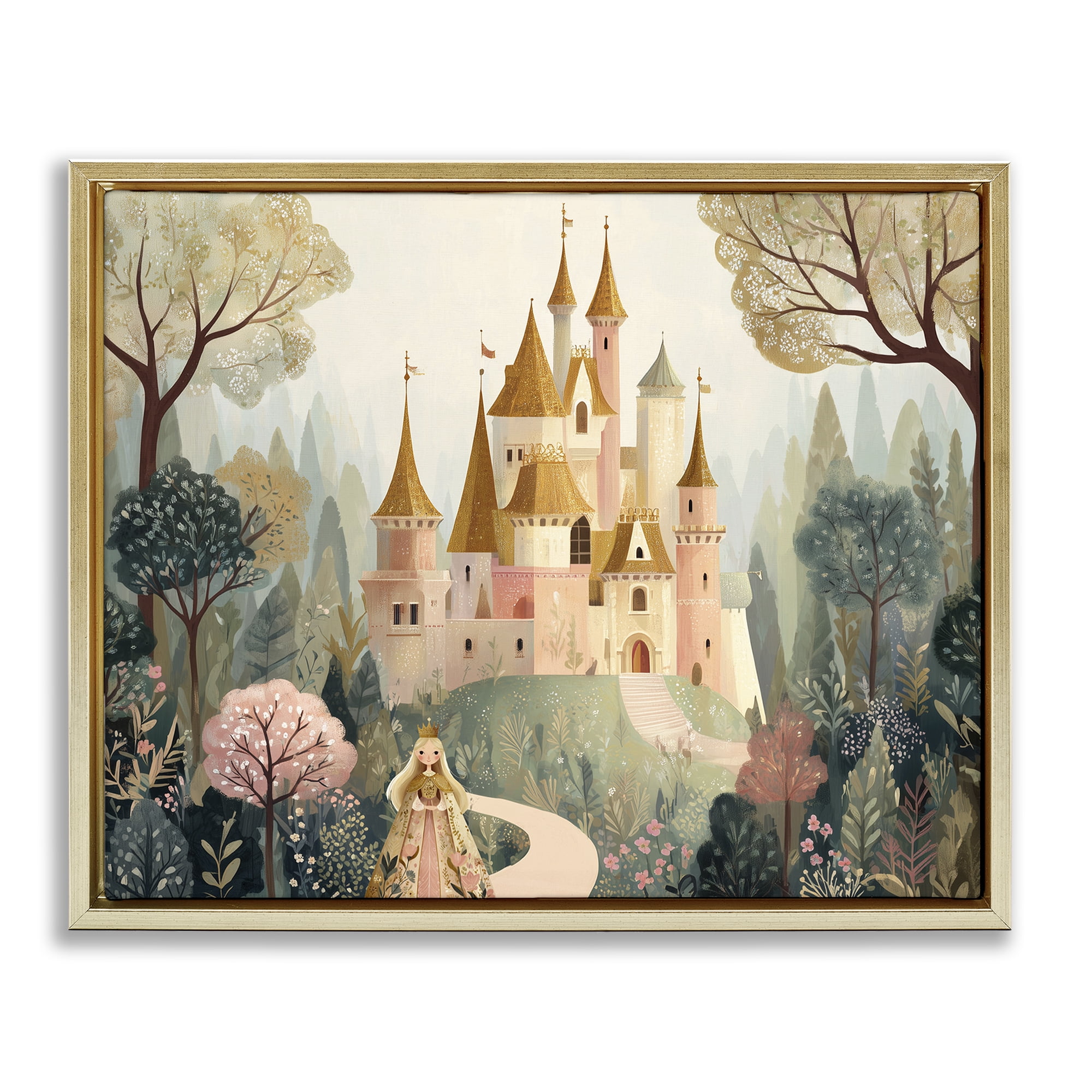 Stupell Industries Whimsical Castle Path Gold Framed Floater Canvas Wall Art, design by Christine Simpson Art