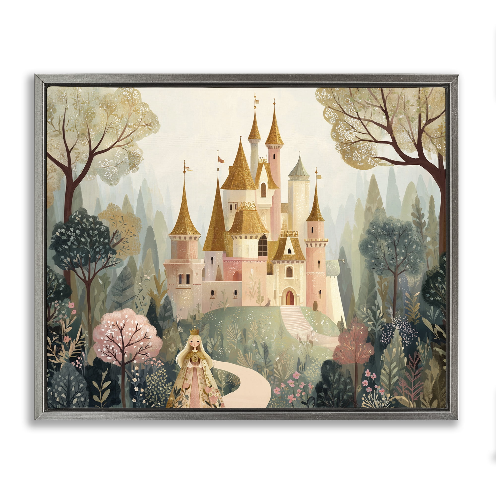 Stupell Industries Whimsical Castle Path Gray Framed Floater Canvas Wall Art, design by Christine Simpson Art