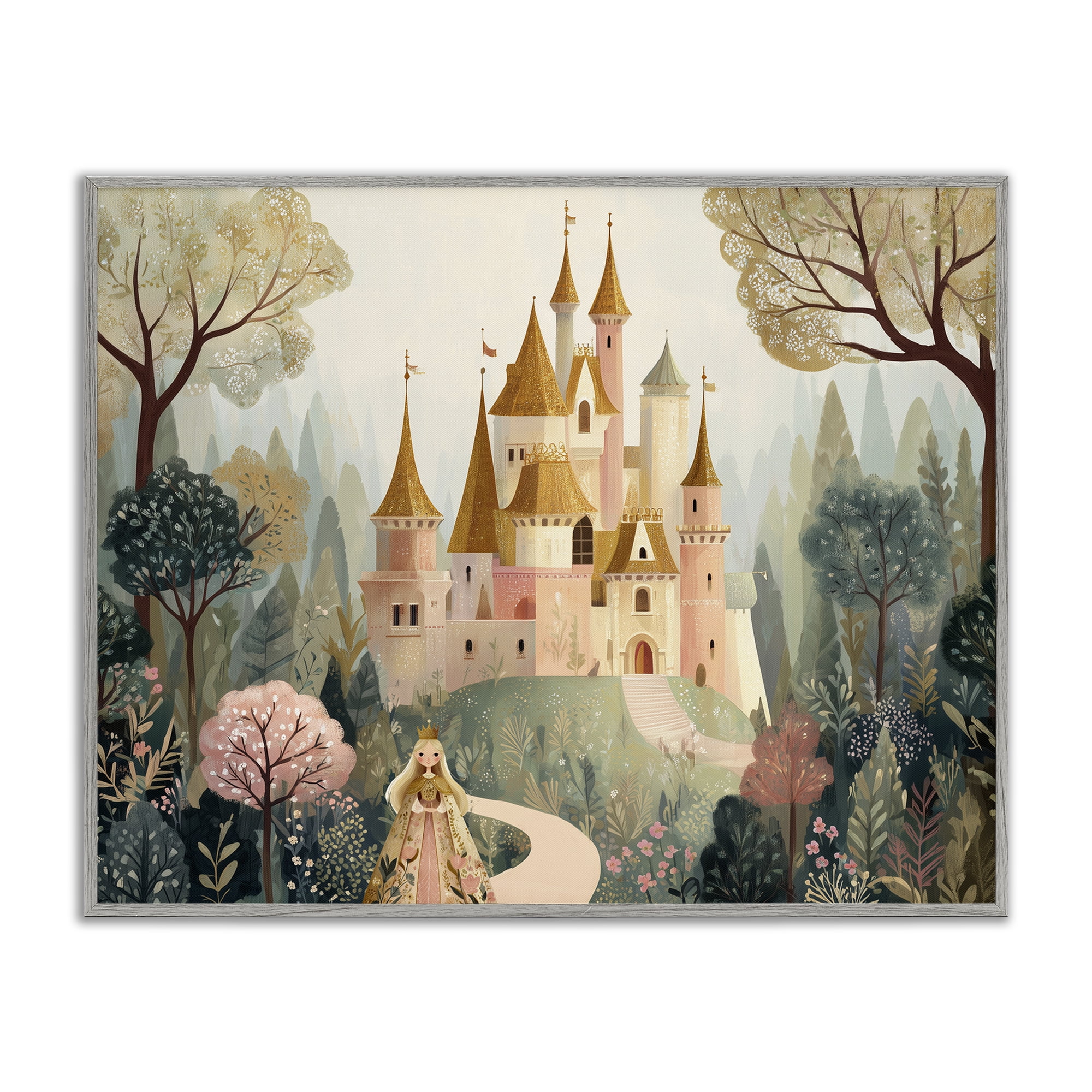 Stupell Industries Whimsical Castle Path Gray Framed Giclee Art, design by Christine Simpson Art