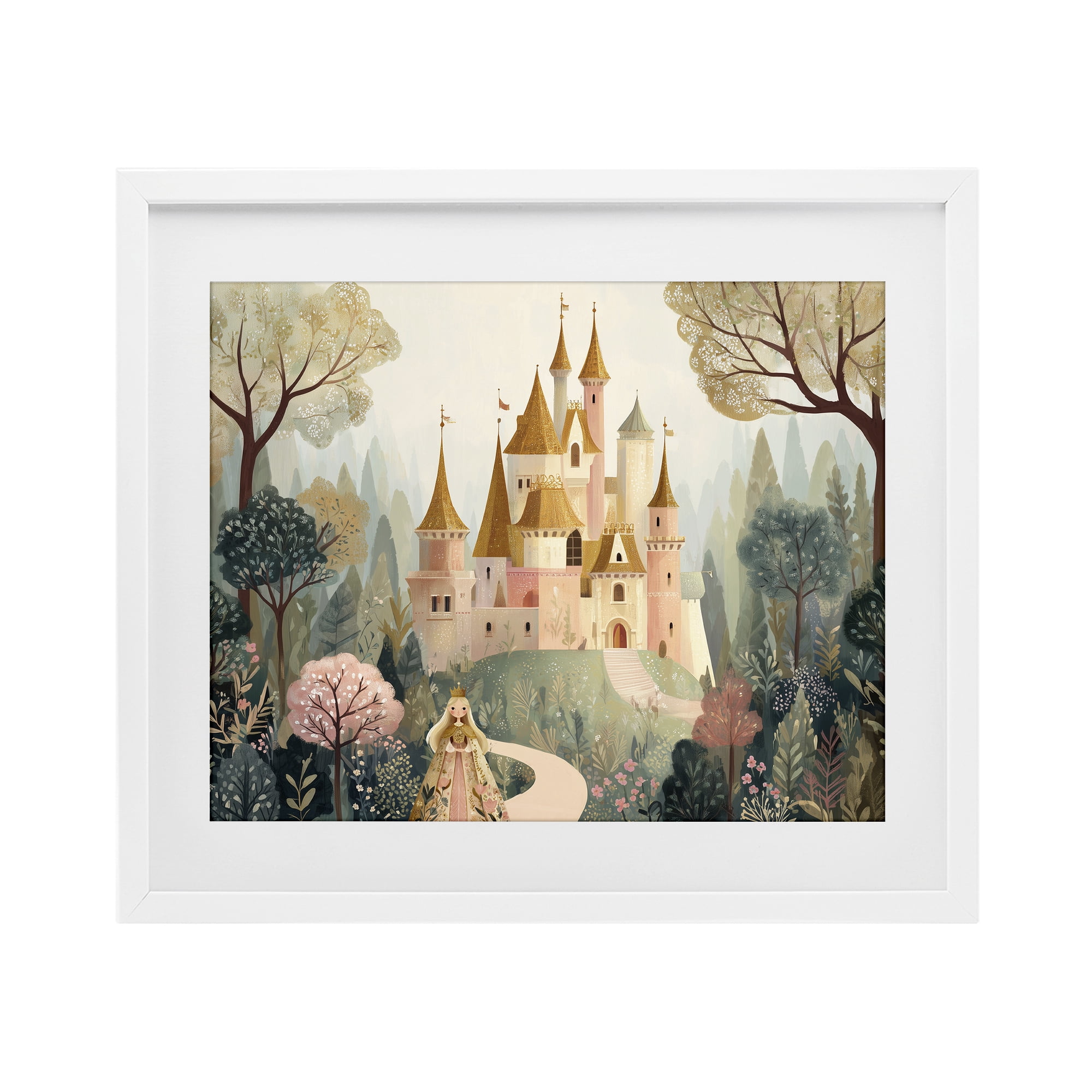 Stupell Industries Whimsical Castle Path White Framed Print Under Glass, design by Christine Simpson Art