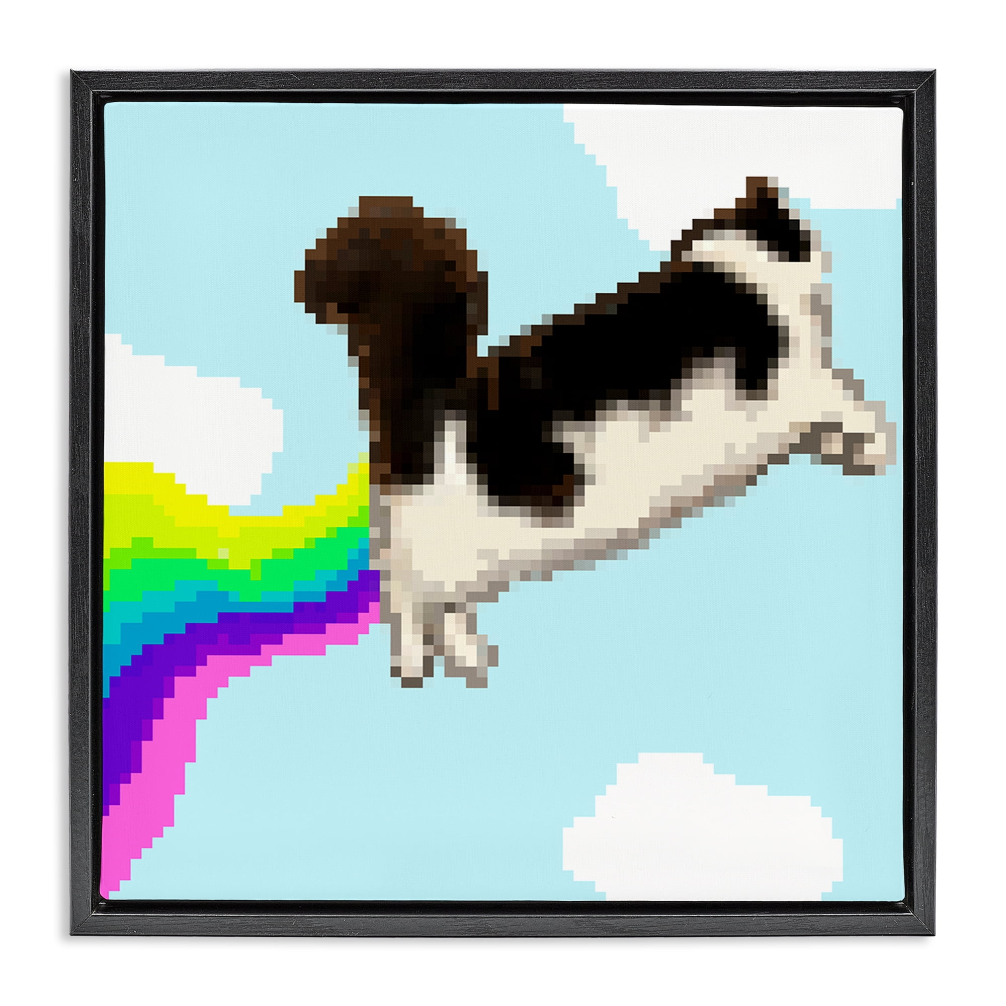 Stupell Industries Whimsical Cat Flying Animals Painting Black Floater Framed Canvas Art Print Wall Art, 25 x 25