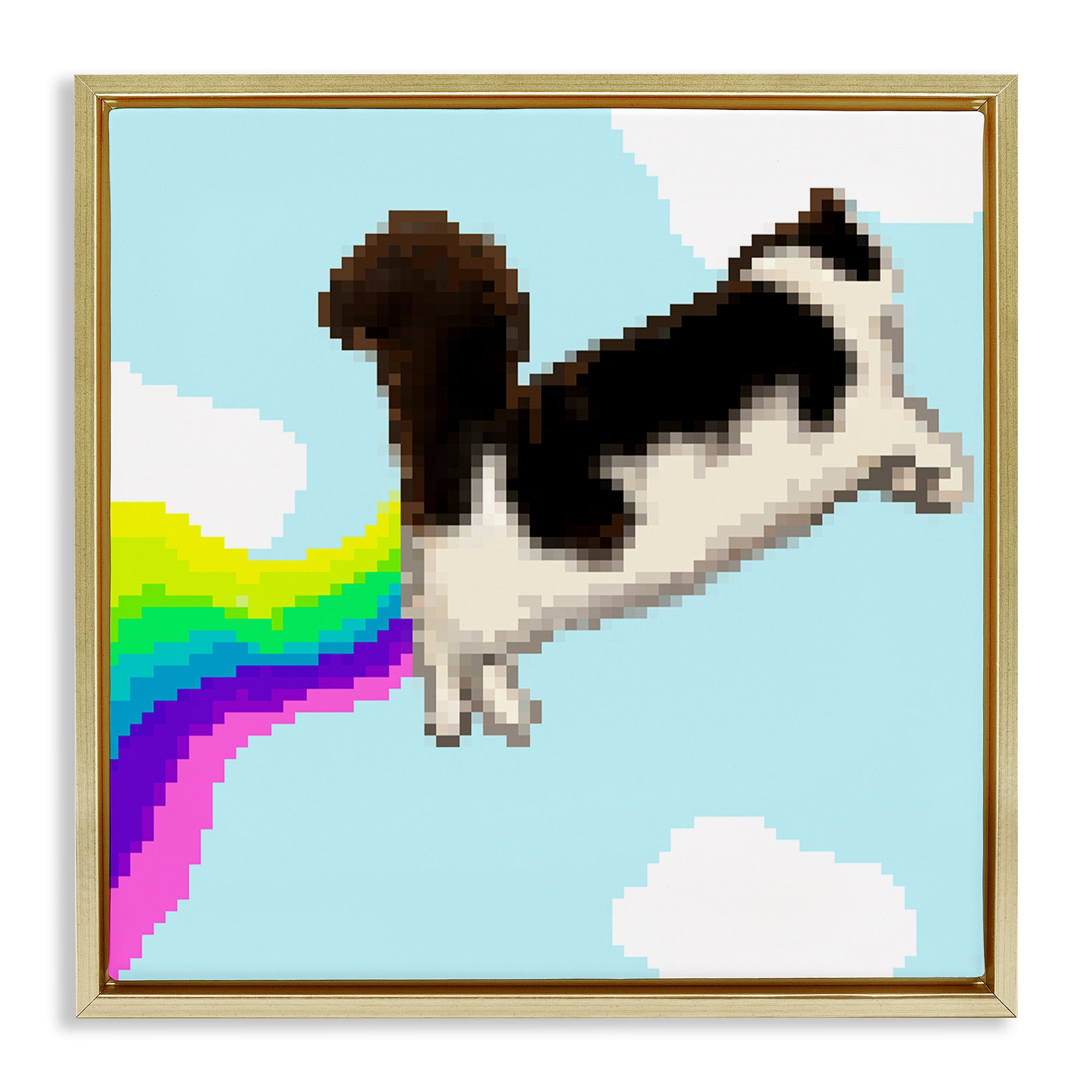 Stupell Industries Whimsical Cat Flying Animals Painting Gold Floater Framed Canvas Art Print Wall Art, 18 x 18