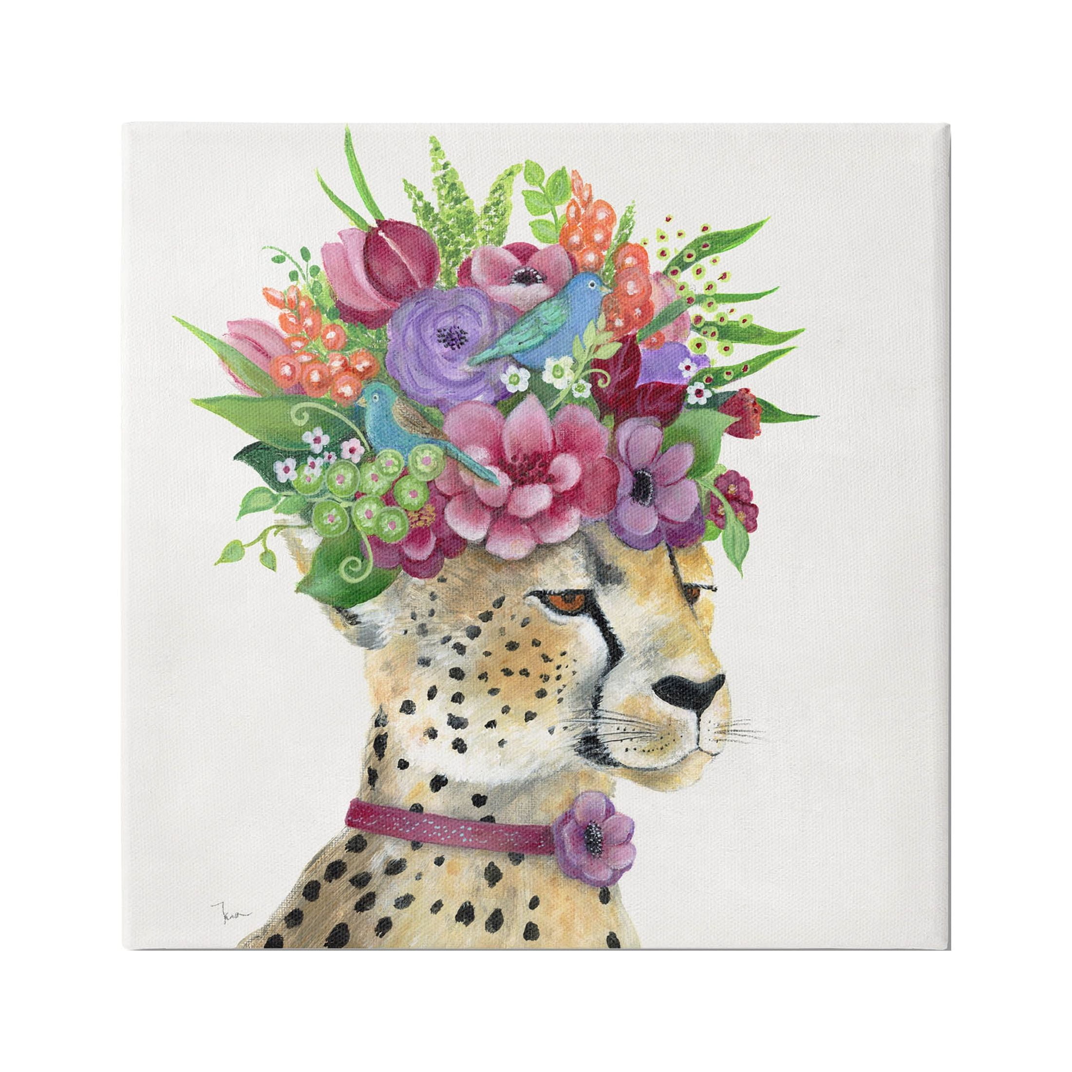 Stupell Industries Whimsical Cheetah Flower Crown Painting Gallery Wrapped Canvas Print Wall Art, Design by Tava Studios