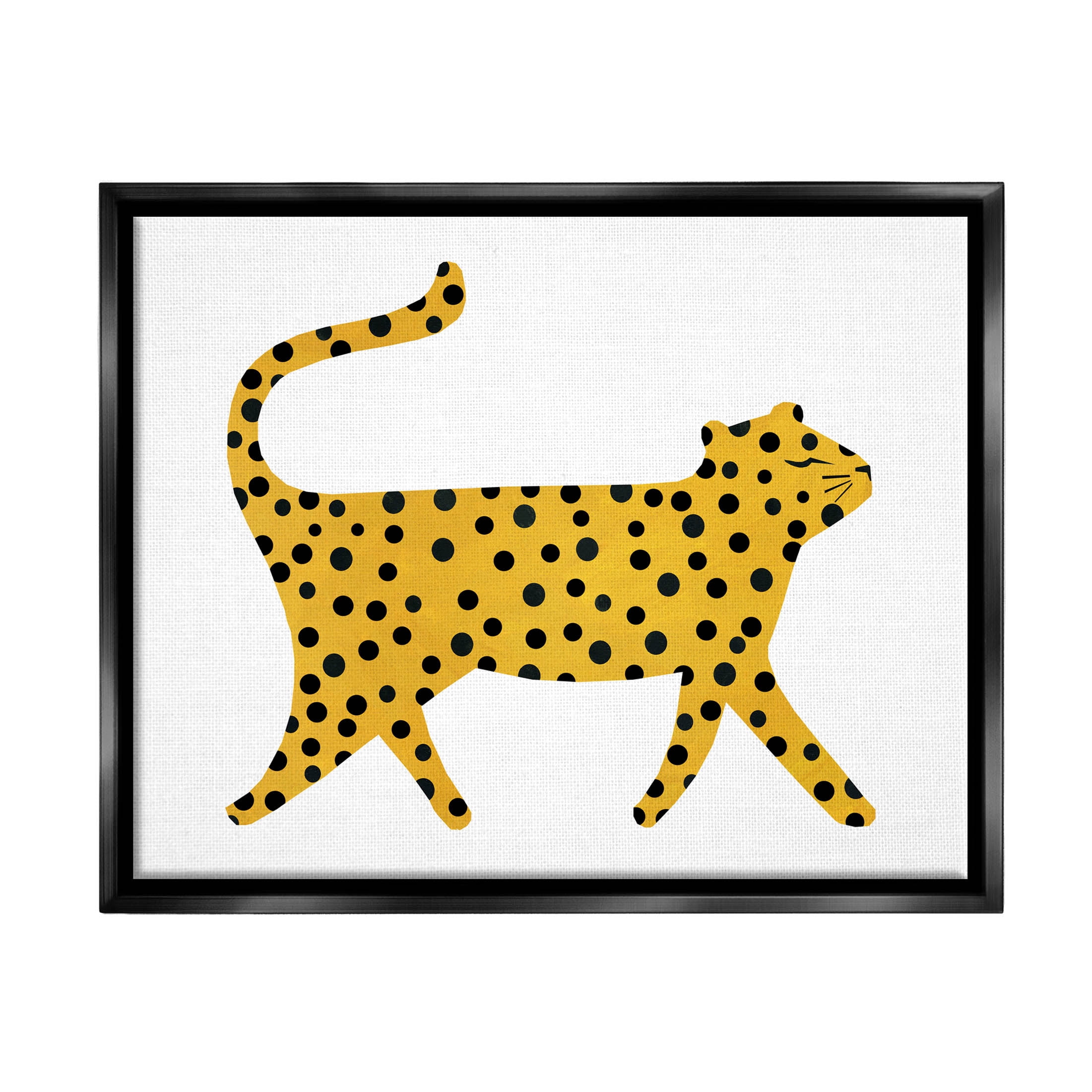 Stupell Industries Whimsical Cheetah Polka Pattern Graphic Art Jet Black Floating Framed Canvas Print Wall Art, Design by Emily Kopcik