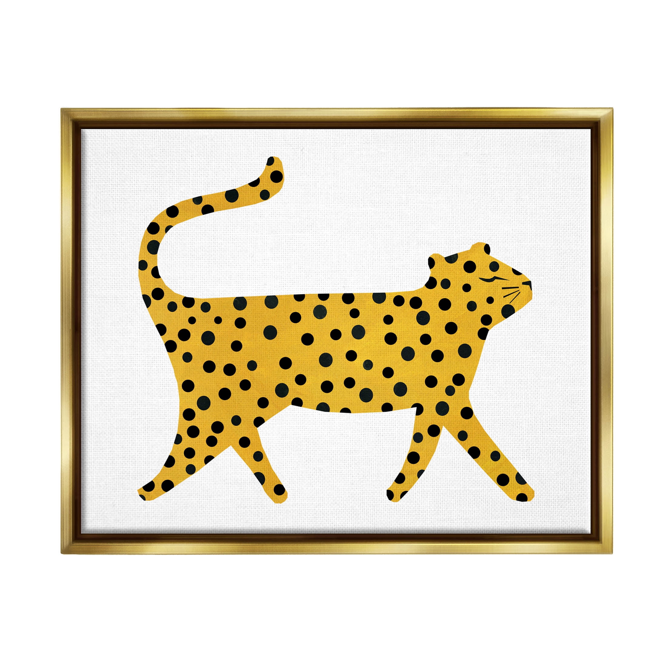 Stupell Industries Whimsical Cheetah Polka Pattern Graphic Art Metallic Gold Floating Framed Canvas Print Wall Art, Design by Emily Kopcik