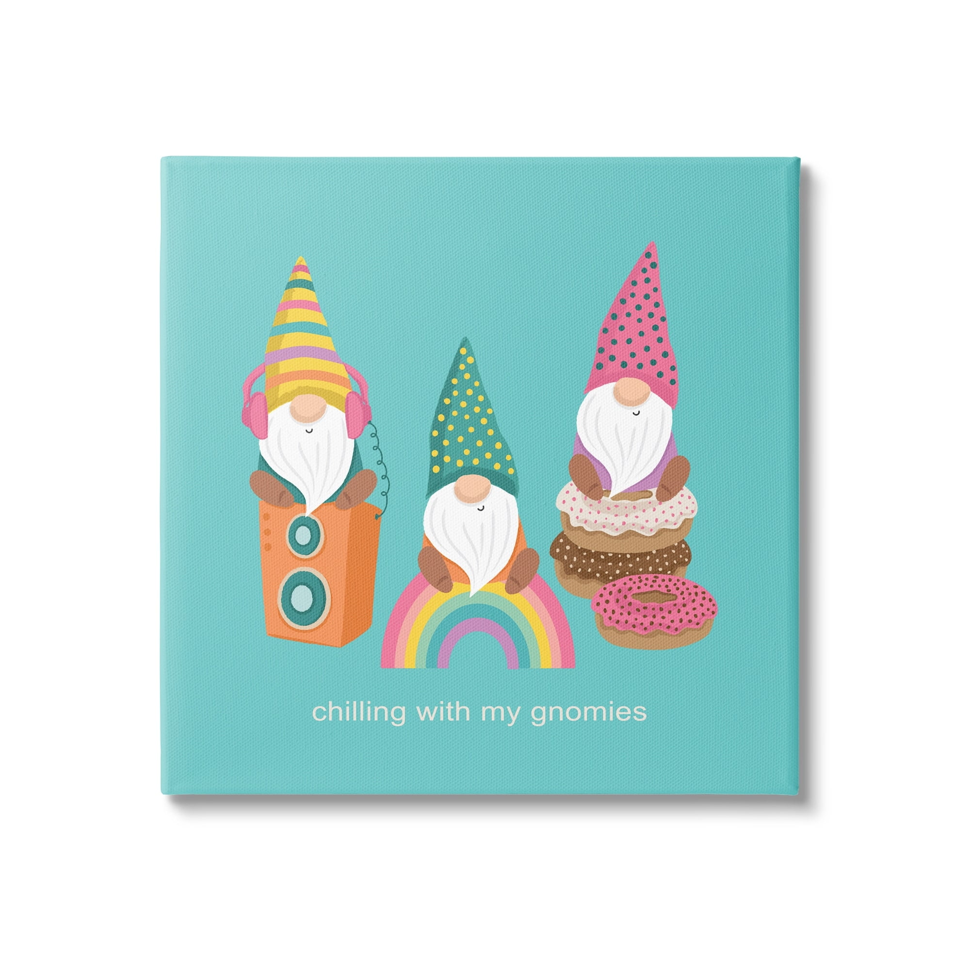 Stupell Industries Whimsical Chilling With Gnomies Phrase Patterned Teal Design Canvas Wall Art, 17 x 17, Design by Lisa Perry Whitebutton