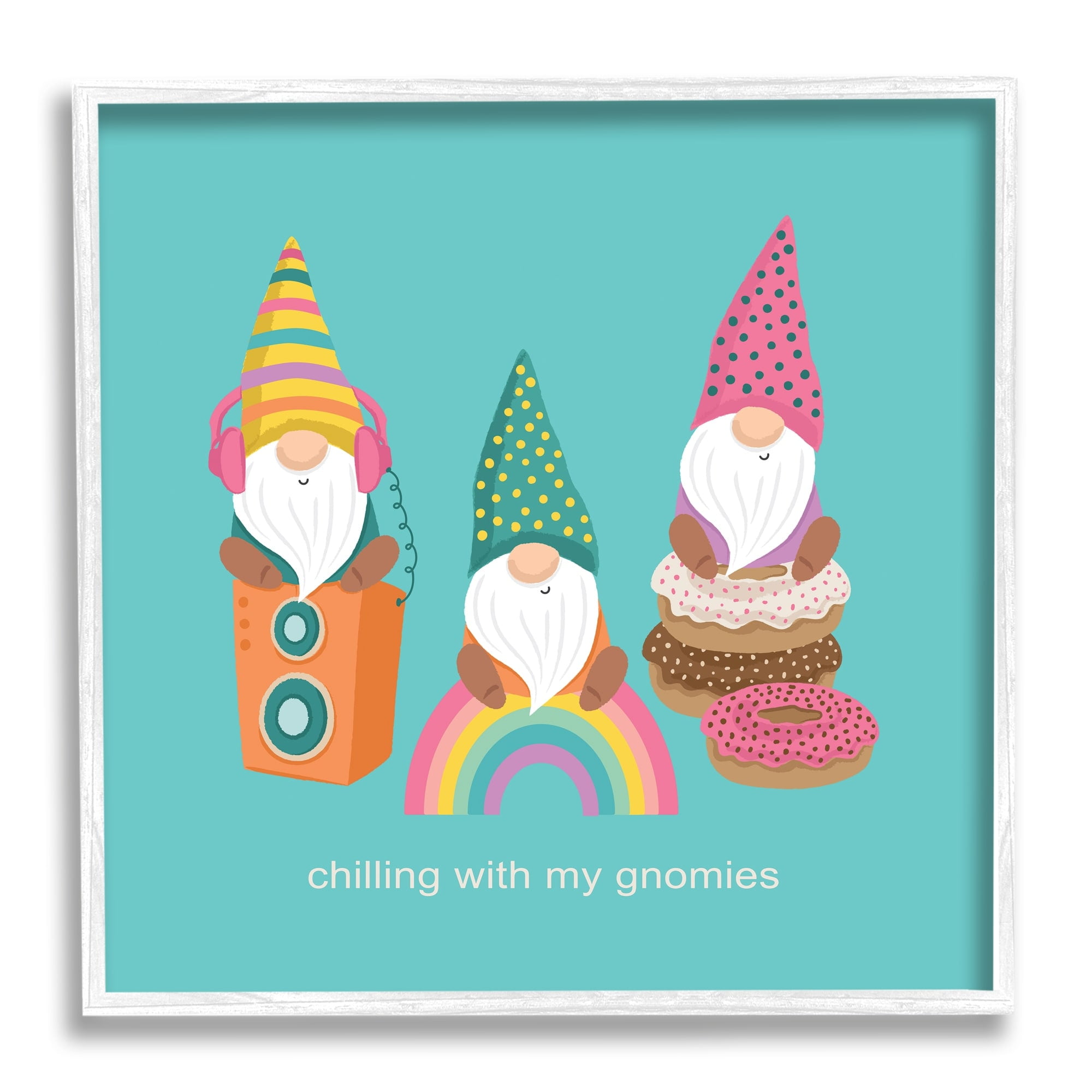 Stupell Industries Whimsical Chilling With Gnomies Phrase Patterned Teal Design Framed Wall Art, 24 x 24, Design by Lisa Perry Whitebutton