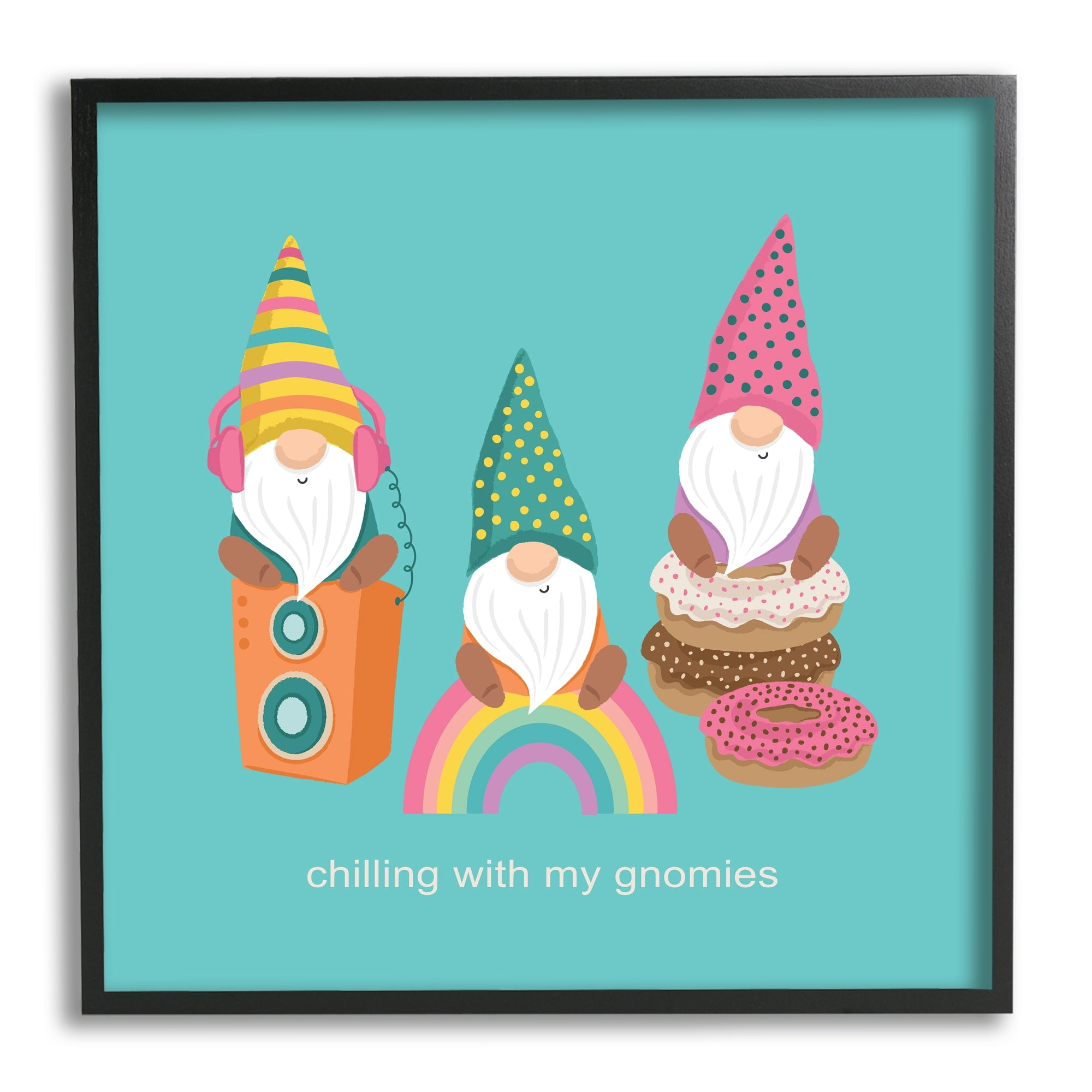 Stupell Industries Whimsical Chilling With Gnomies Phrase Patterned Teal Design Framed Wall Art, 24 x 24, Design by Lisa Perry Whitebutton