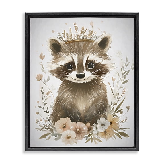 Stupell Industries Whimsical Crowned Raccoon Black Framed Floater Canvas Wall Art design by Ramona Murdock, 21 x 17