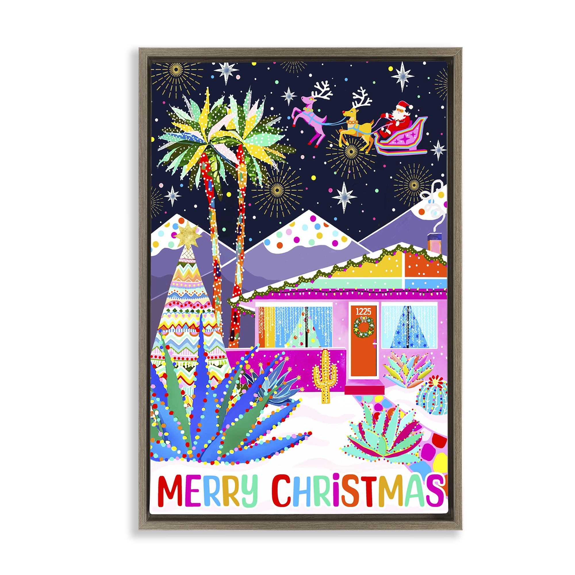 Stupell Industries Whimsical Desert Christmas Holiday Painting Brown Floater Framed Canvas Art Prints Wall Art, 21 x 31