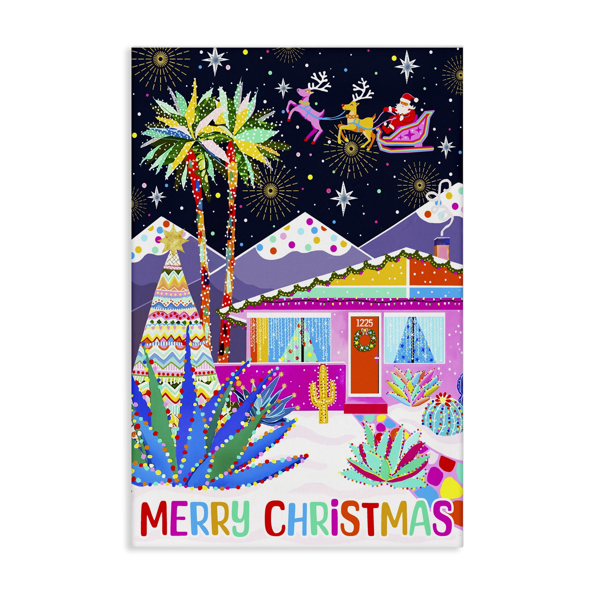 Stupell Industries Whimsical Desert Christmas Holiday Painting Gallery Wrapped Canvas Art Prints Wall Art, 24 x 36