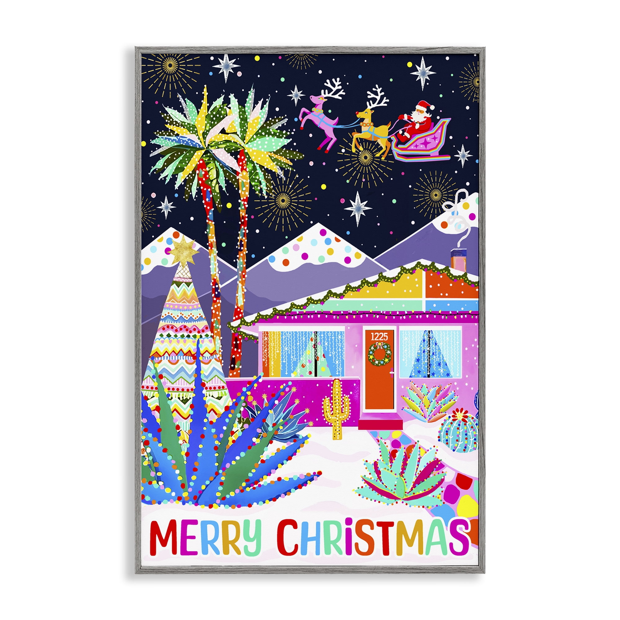 Stupell Industries Whimsical Desert Christmas Holiday Painting Gray Framed Art Prints Wall Art, 16 x 24