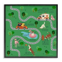 Stupell Industries Whimsical Dogs Map Education Painting Black Framed Art Print Wall Art, 12 x 12