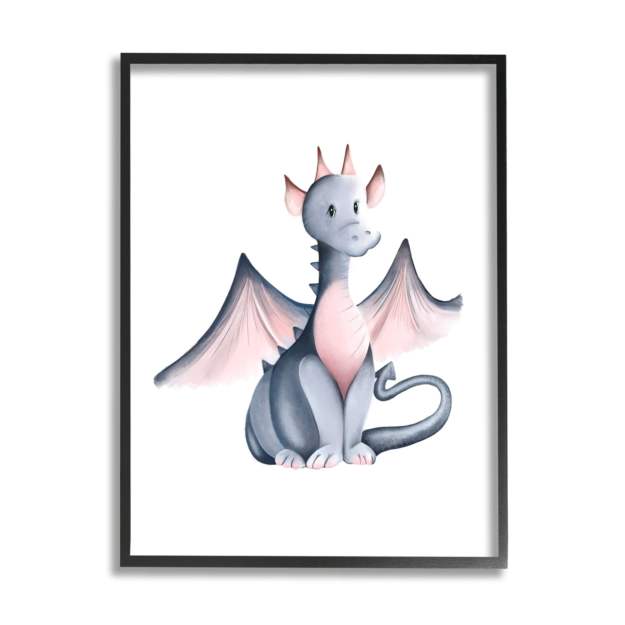 Stupell Industries Whimsical Dragon Sitting Fantasy Creature Wings Painting Painting Black Framed Art Print Wall Art, Design by Studio Q