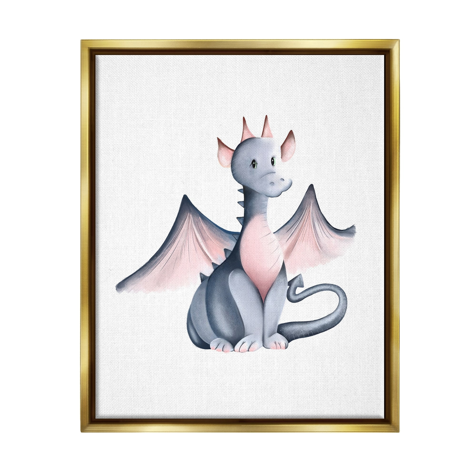 Stupell Industries Whimsical Dragon Sitting Fantasy Creature Wings Painting Painting Metallic Gold Floating Framed Canvas Print Wall Art, Design by Studio Q