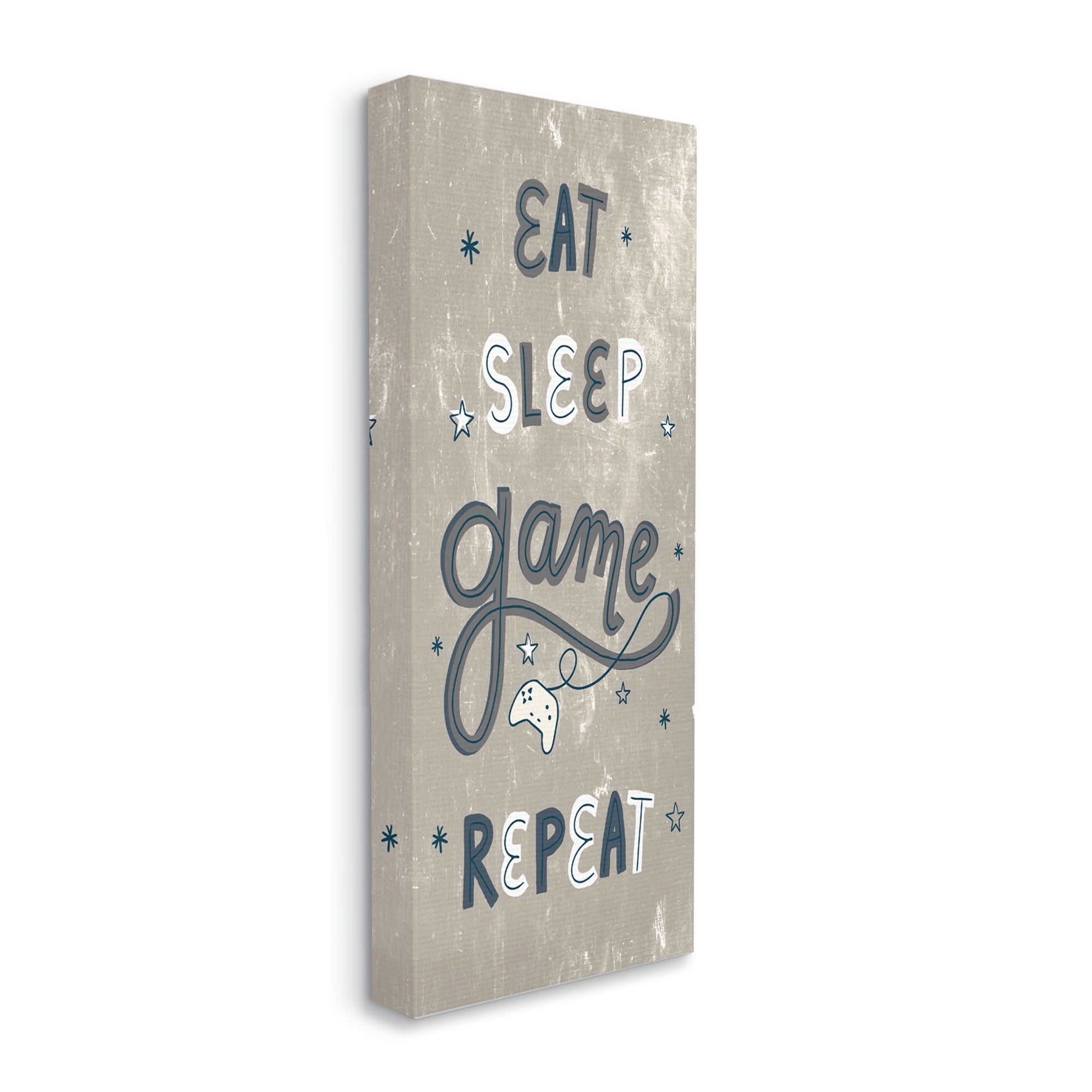 Stupell Industries Whimsical Eat Sleep Game Repeat Blue Brown Stars Canvas Wall Art by Daphne Polselli