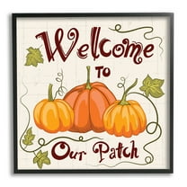 Stupell Industries Whimsical Fall Welcome Pumpkins Inspirational Painting Black Framed Art Print Wall Art, 12 x 12