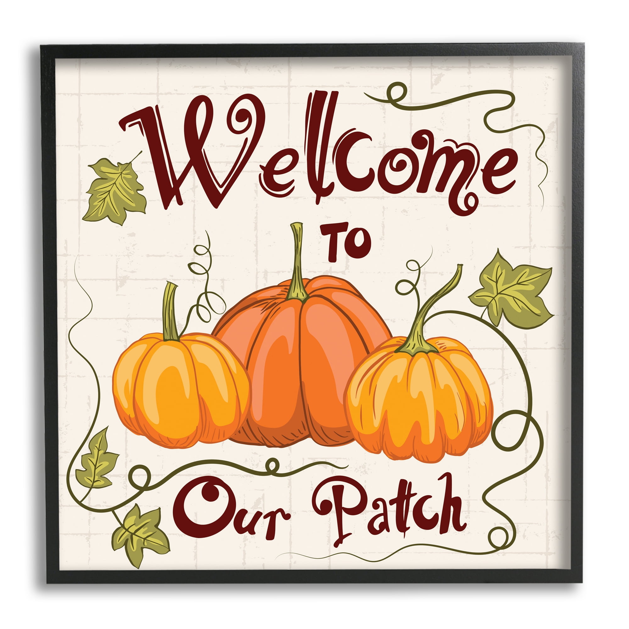 Stupell Industries Whimsical Fall Welcome Pumpkins Inspirational Painting Black Framed Art Print Wall Art, 24 x 24