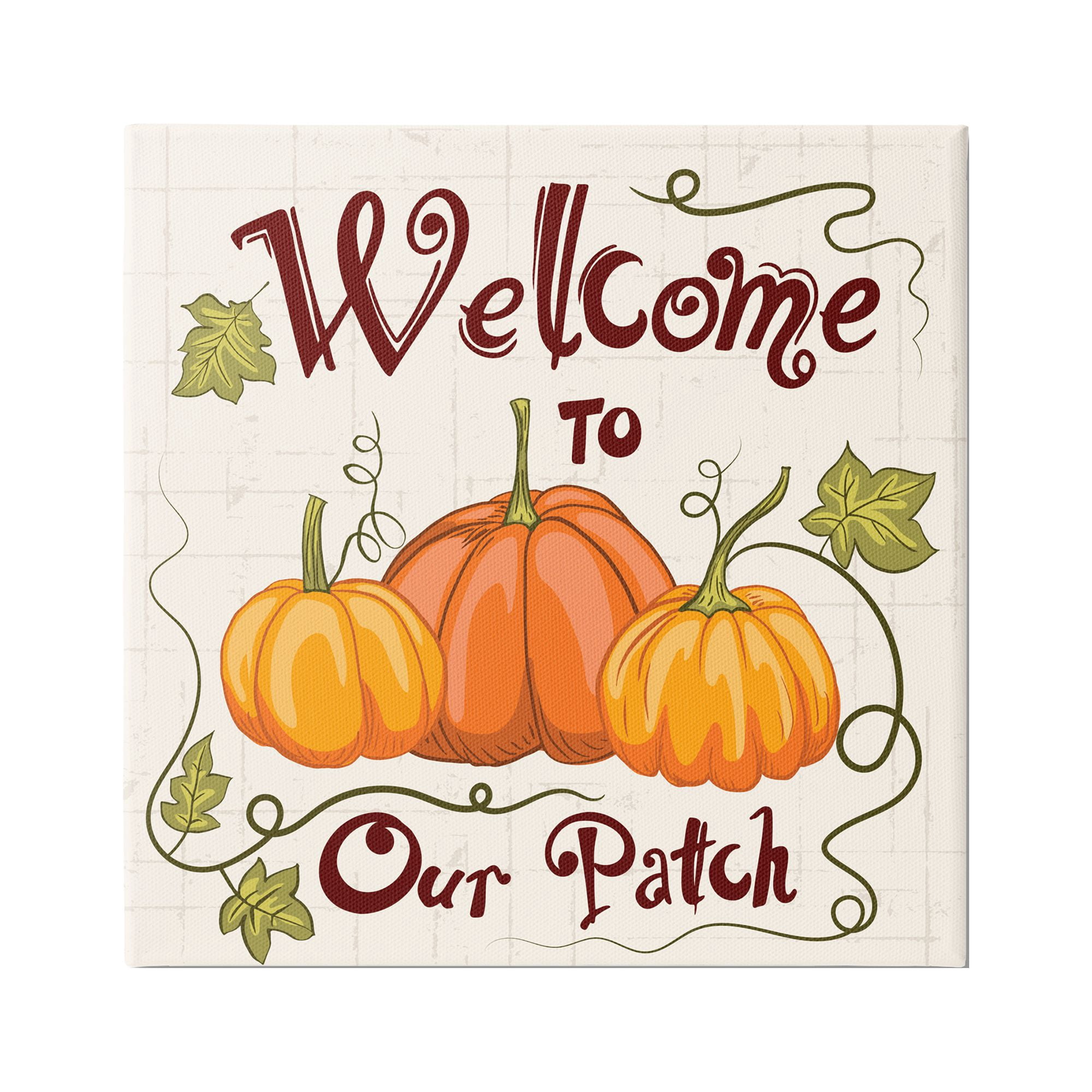 Stupell Industries Whimsical Fall Welcome Pumpkins Inspirational Painting Gallery Wrapped Canvas Art Print Wall Art, 17 x 17