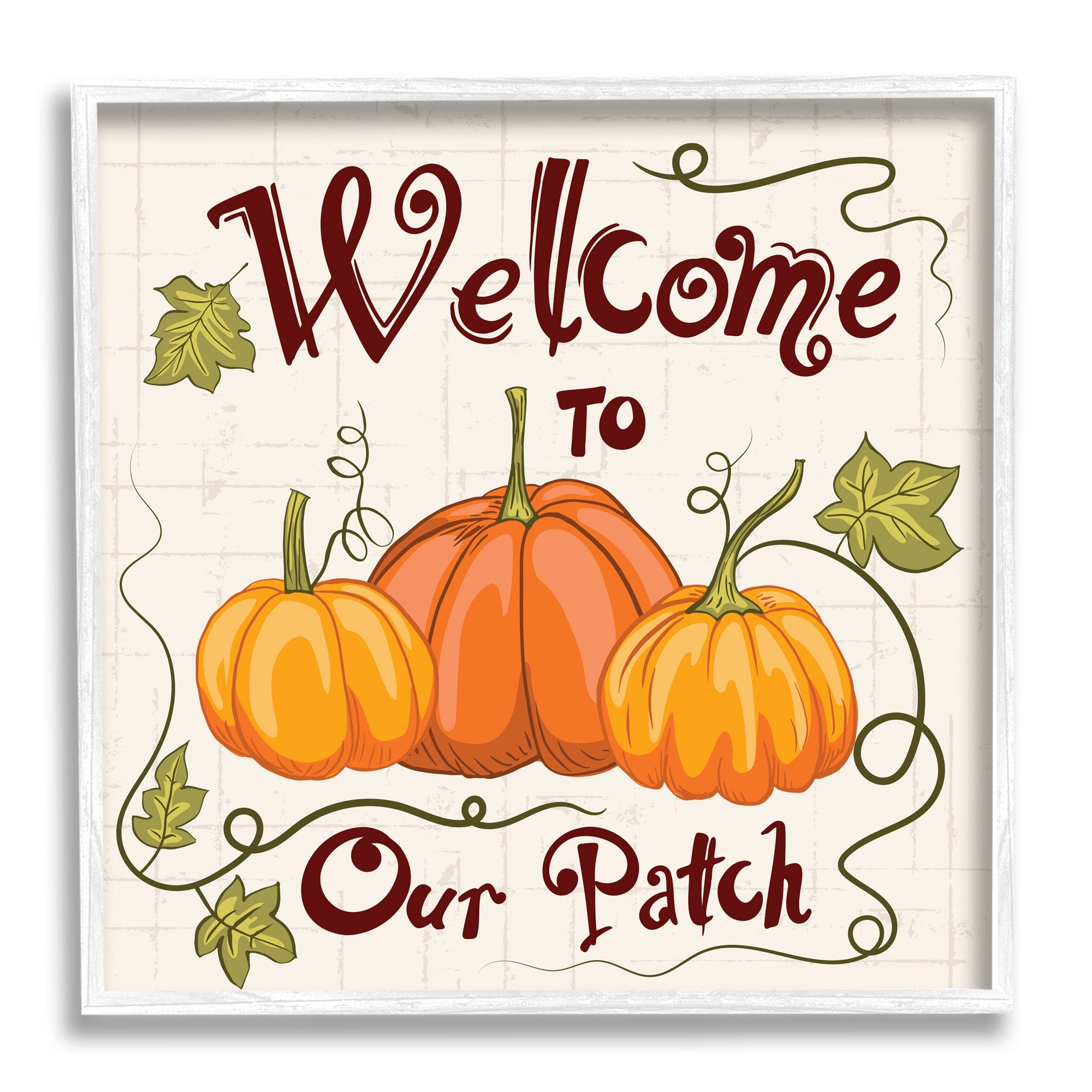 Stupell Industries Whimsical Fall Welcome Pumpkins Inspirational Painting White Framed Art Print Wall Art, 24 x 24