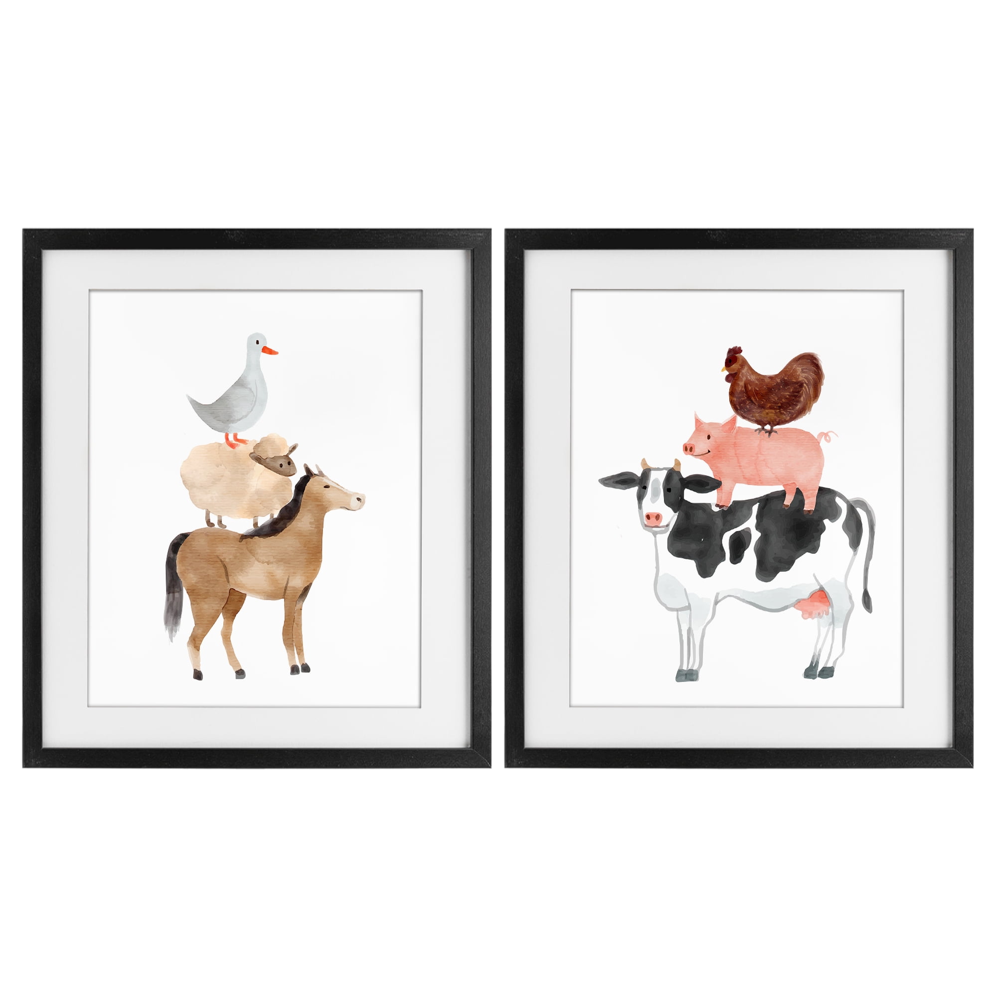 Stupell Industries Whimsical Farm Life Stacks 2 Piece Black Framed Print Under Glass Set, design by Kim Allen