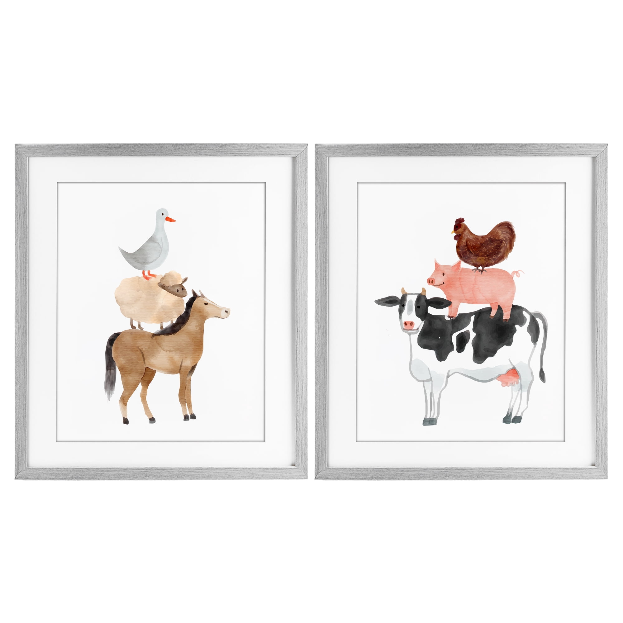 Stupell Industries Whimsical Farm Life Stacks 2 Piece Gray Framed Print Under Glass Set, design by Kim Allen
