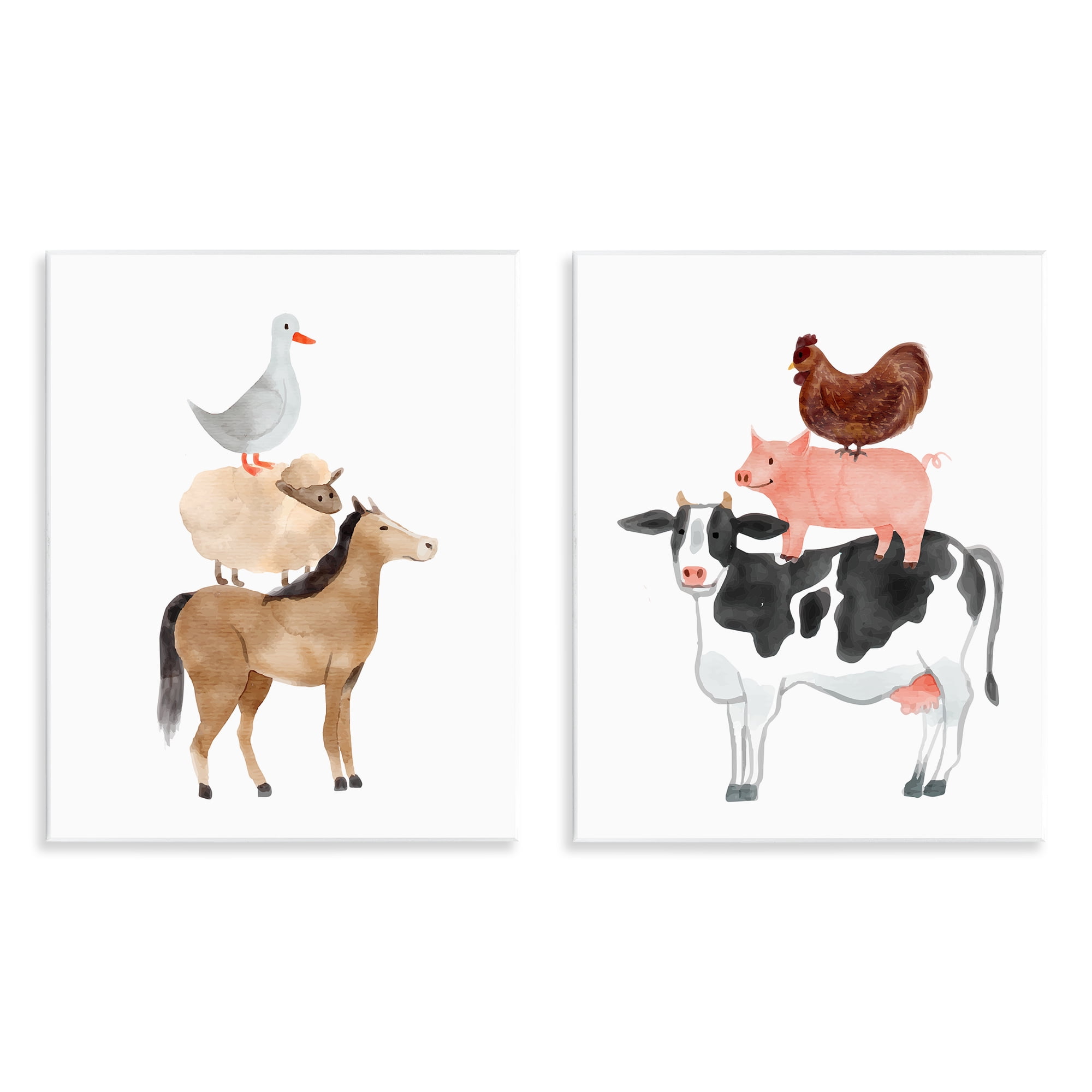Stupell Industries Whimsical Farm Life Stacks 2 Piece Wall Plaque Art Set, design by Kim Allen