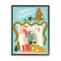 Stupell Industries Whimsical Fireplace Merry Christmas Graphic Art Black Framed Art Print Wall Art, Design by Kristina Hultkrantz