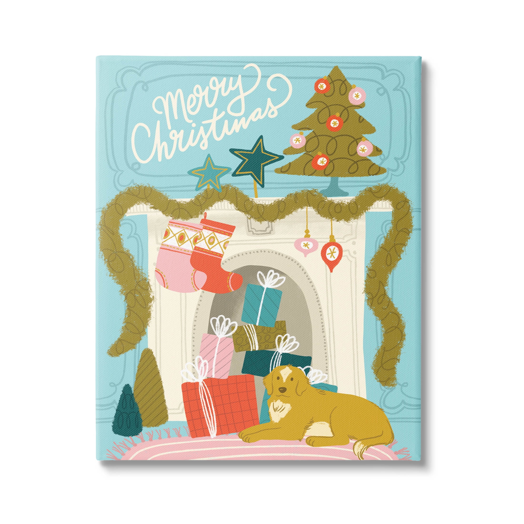 Stupell Industries Whimsical Fireplace Merry Christmas Graphic Art Gallery Wrapped Canvas Print Wall Art, Design by Kristina Hultkrantz
