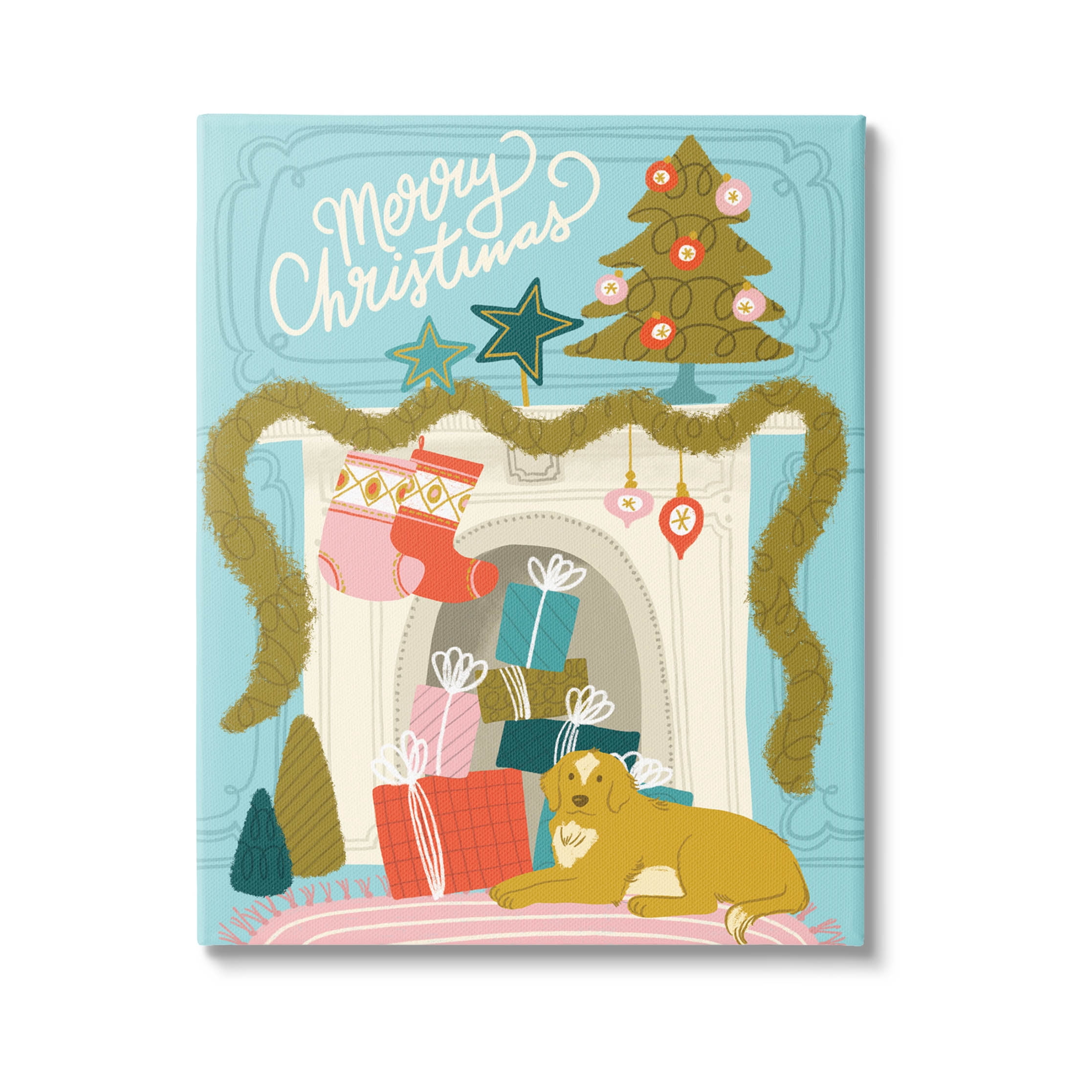 Stupell Industries Whimsical Fireplace Merry Christmas Graphic Art Gallery Wrapped Canvas Print Wall Art, Design by Kristina Hultkrantz