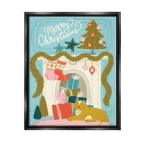 Stupell Industries Whimsical Fireplace Merry Christmas Graphic Art Jet Black Floating Framed Canvas Print Wall Art, Design by Kristina Hultkrantz