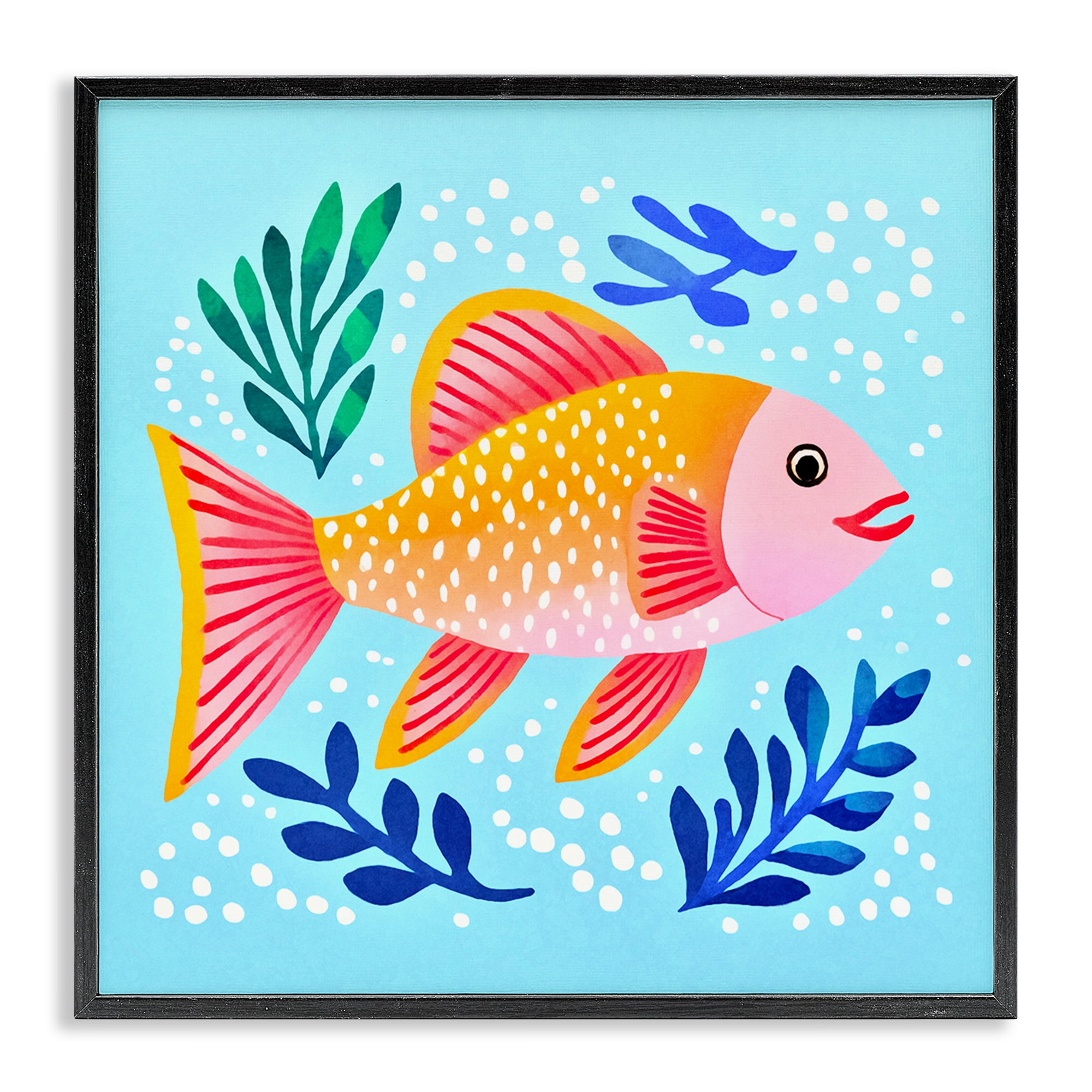 Stupell Industries Whimsical Fish & Seaweed Animals Painting Black Framed Art Print Wall Art, 24 x 24